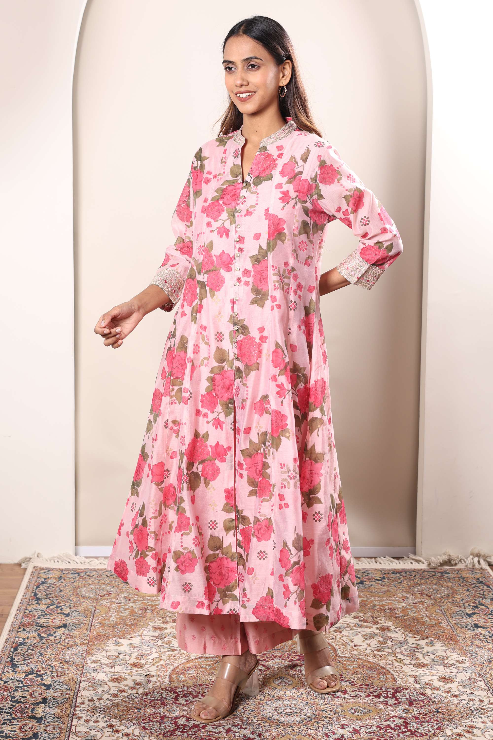 Printed-Calf-Length-Chanderi-Woven-Women-s-Kurta-Set