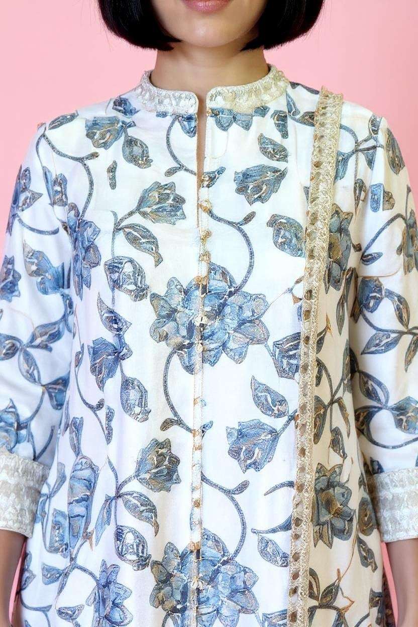 Printed-3/4-Sleeves-Chanderi-Women-Calf-Length-Palazzos