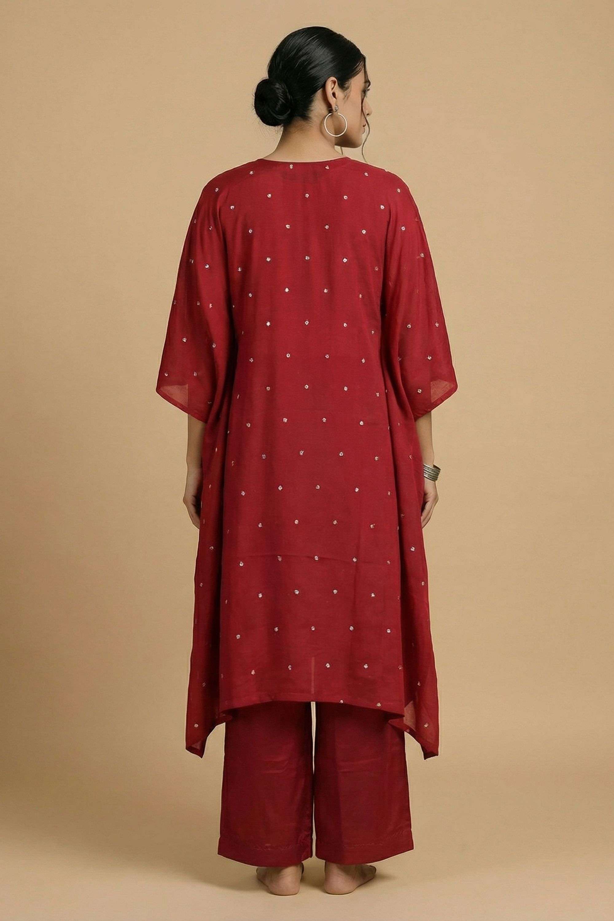 Embellished-Y-Neck-Blended-Fabric-Women-s-Casual-Wear-Kaftan