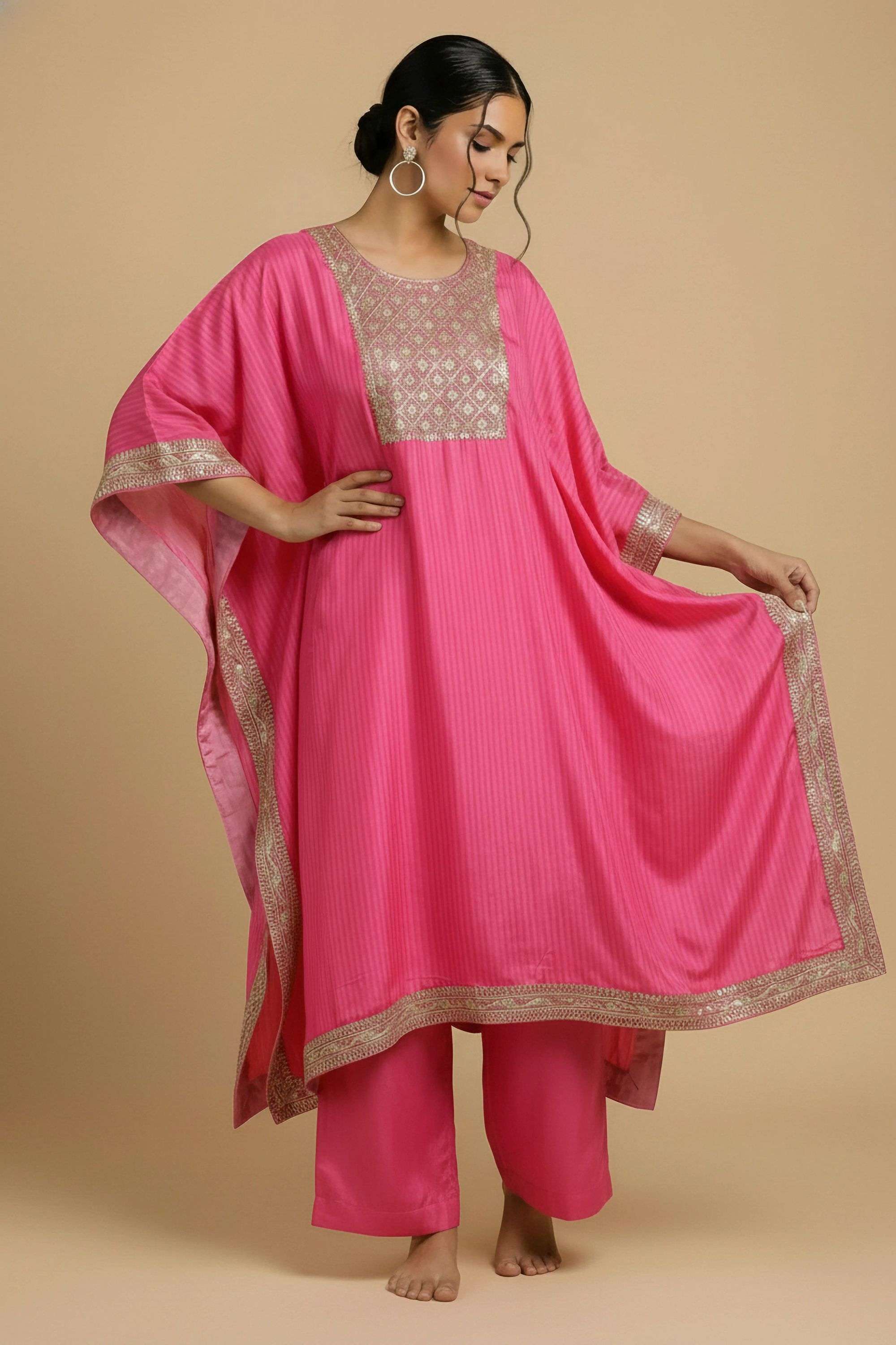 Embroidered-Round-Neck-Blended-Fabric-Women-s-Casual-Wear-Kaftan