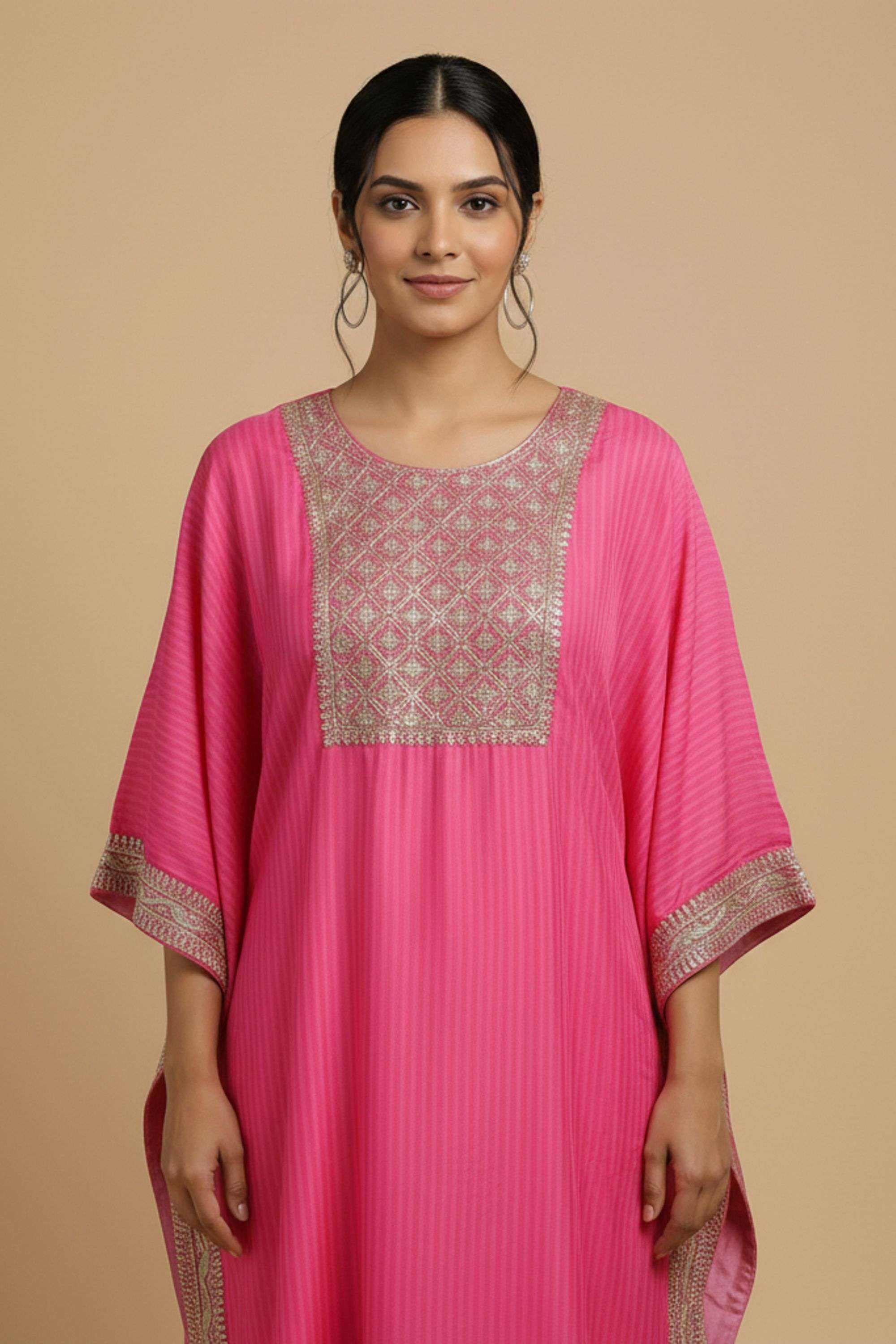 Embroidered-Round-Neck-Blended-Fabric-Women-s-Casual-Wear-Kaftan