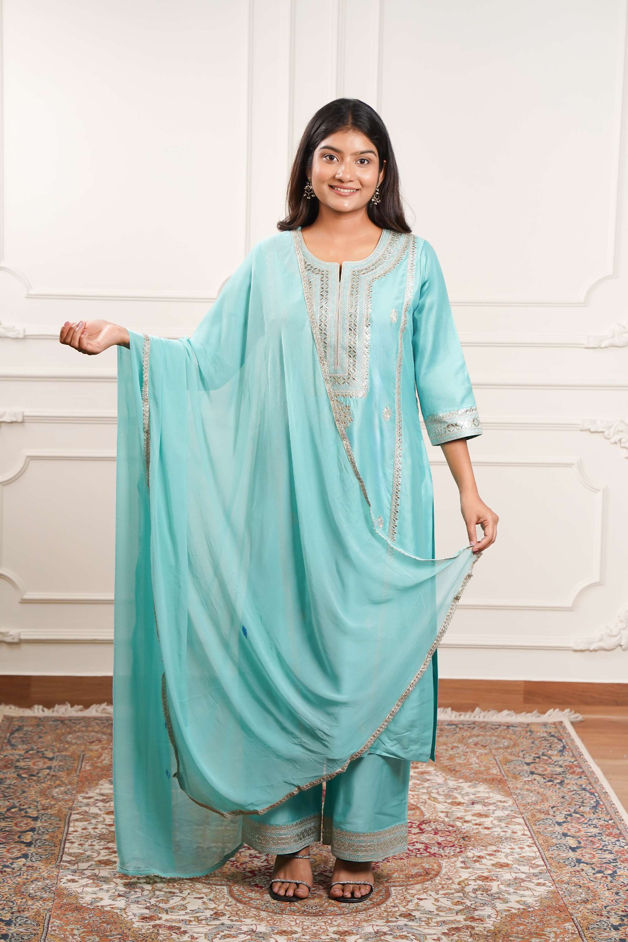 Embroidered-Polyester-Round-Neck-Women-Casual-Wear-Kurta-Set