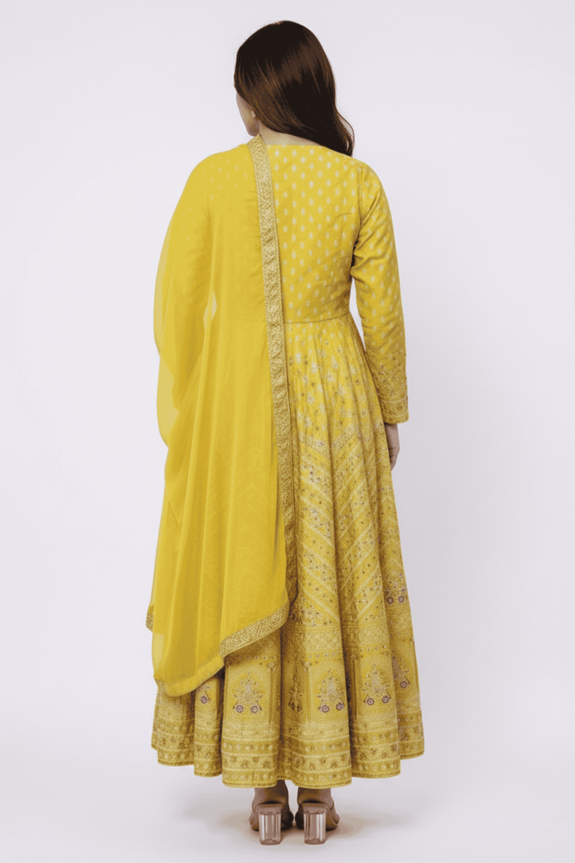 Embroidered-Round-Neck-Blended-Fabric-Women-Anarkali-Kurta-with-Pant-and-Dupatta