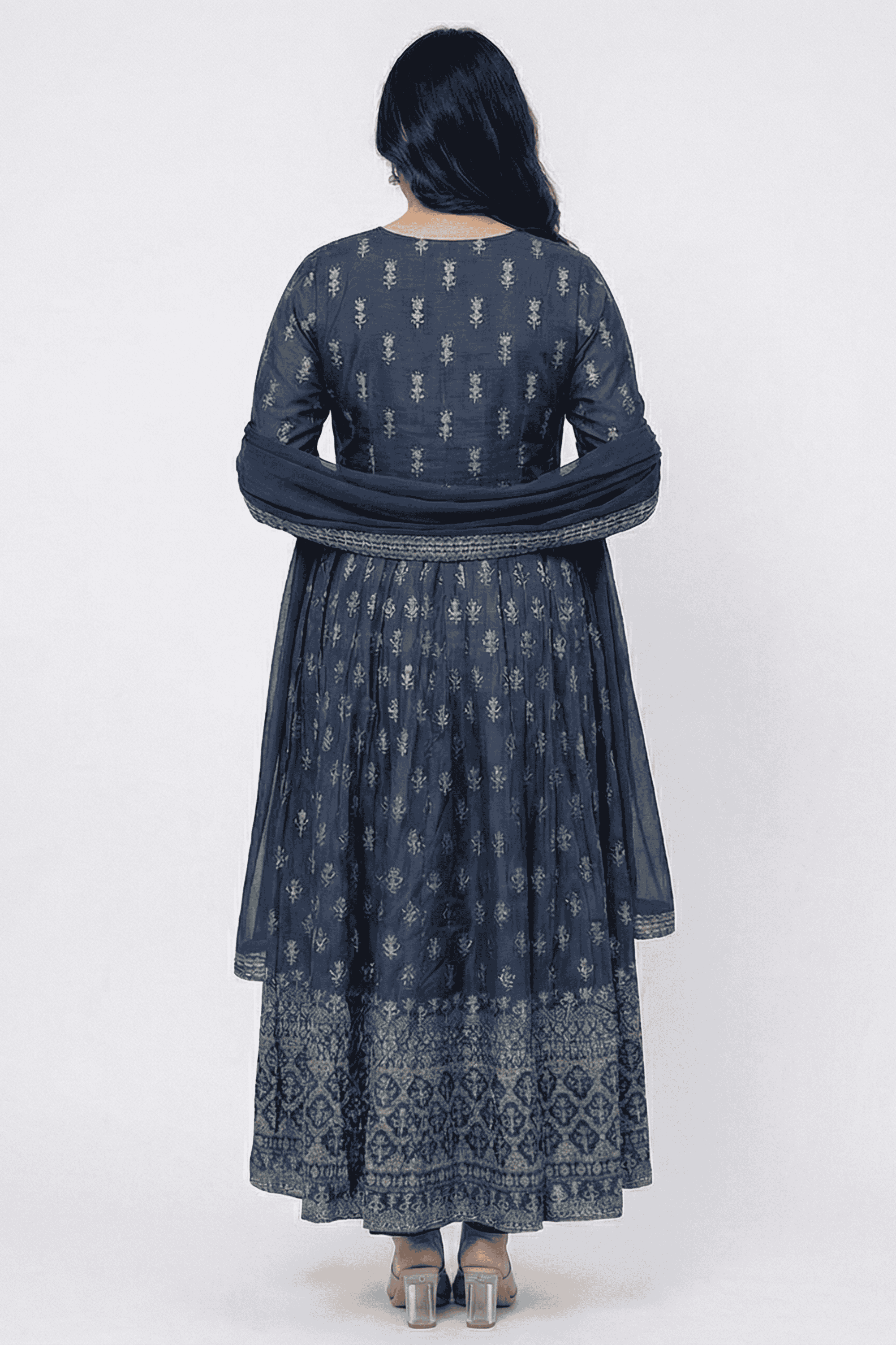 Embroidered-Round-Neck-Blended-Fabric-Women-Anarkali-Kurta-with-Pant-and-Dupatta