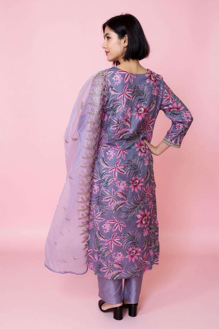 Printed-V-Neck-Polyester-Women-Kurta-Set
