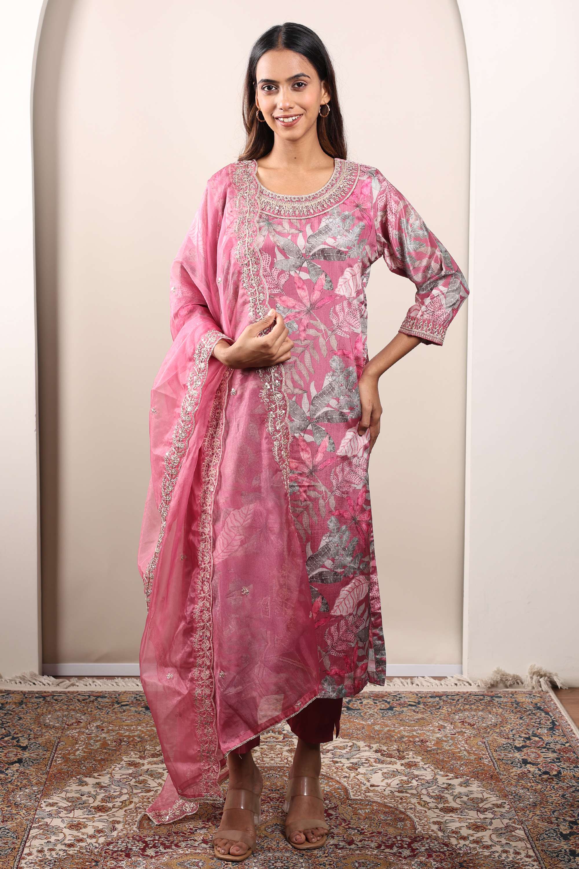 Printed-Calf-Length-Polyester-Woven-Women-s-Kurta-Set