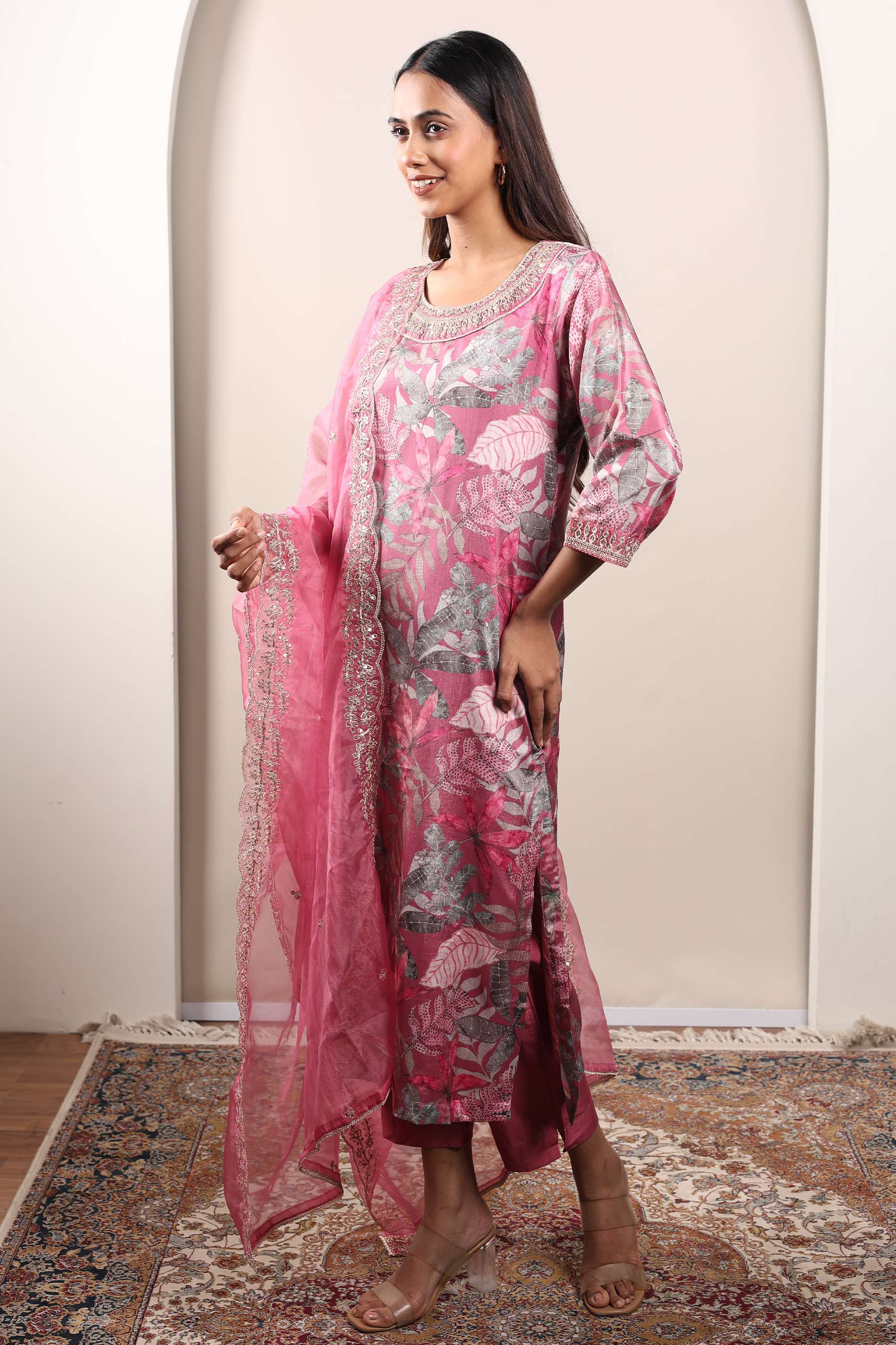 Printed-Calf-Length-Polyester-Woven-Women-s-Kurta-Set