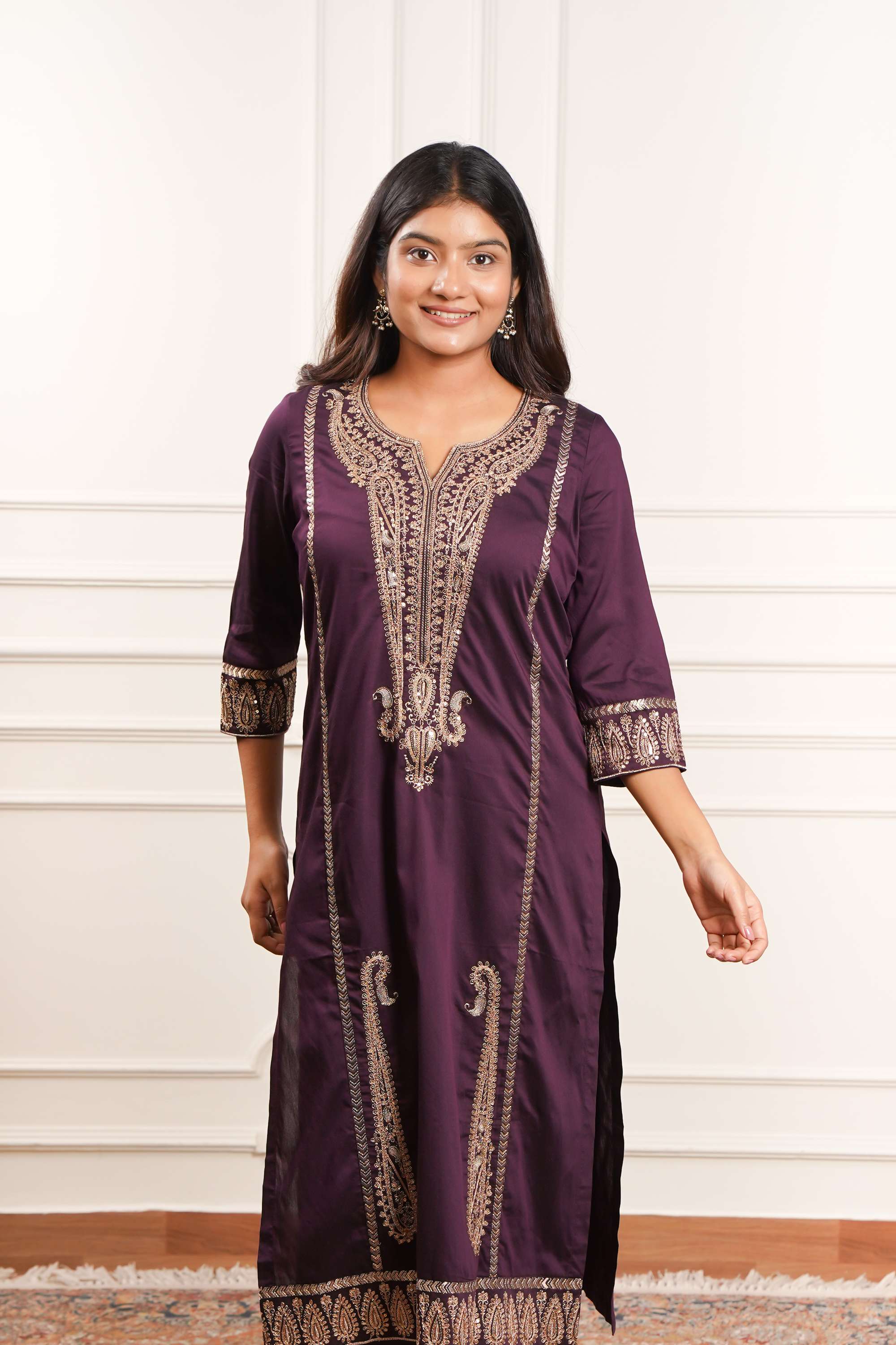 Embellished-Y-Neck-Polyester-Women-Kurta-with-Pant-and-Dupatta