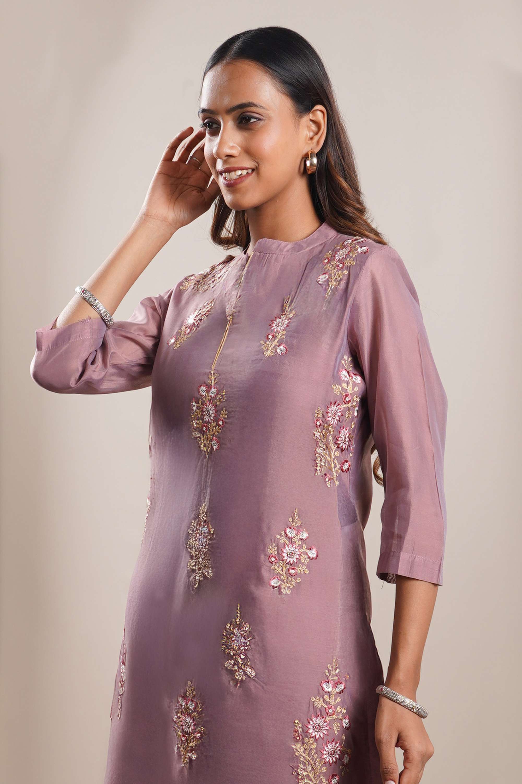 Embroidered-Calf-Length-Chanderi-Women-s-Kurta-Set