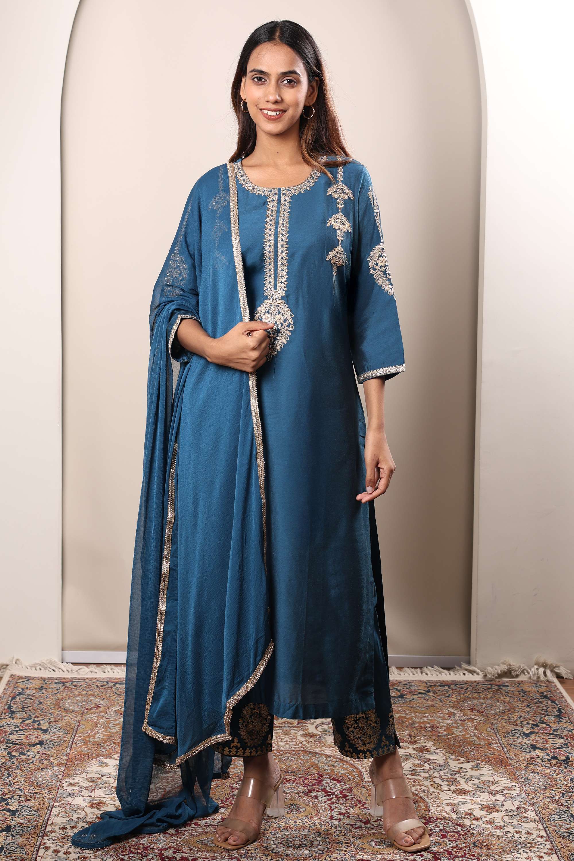 Embroidered-Calf-Length-PST-Woven-Women-s-Kurta-Set