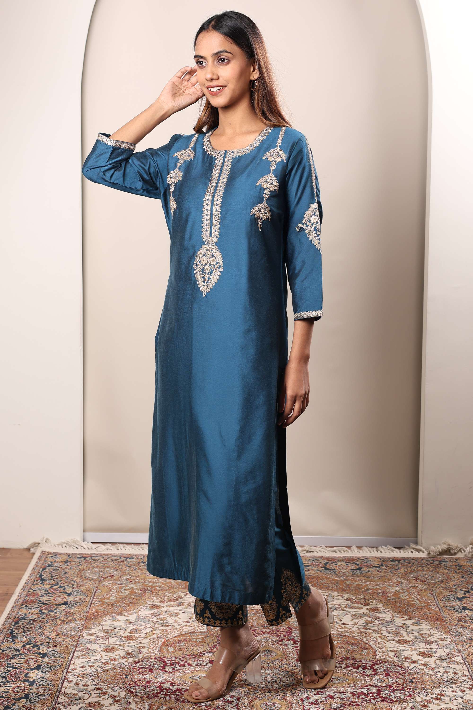 Embroidered-Calf-Length-PST-Woven-Women-s-Kurta-Set
