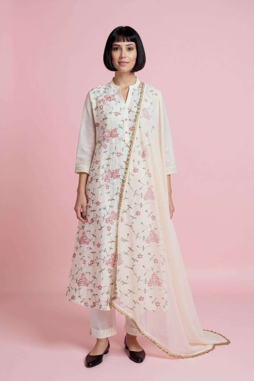 Embroidered-3/4-Sleeves-Viscose-Women-Calf-Length-Palazzos