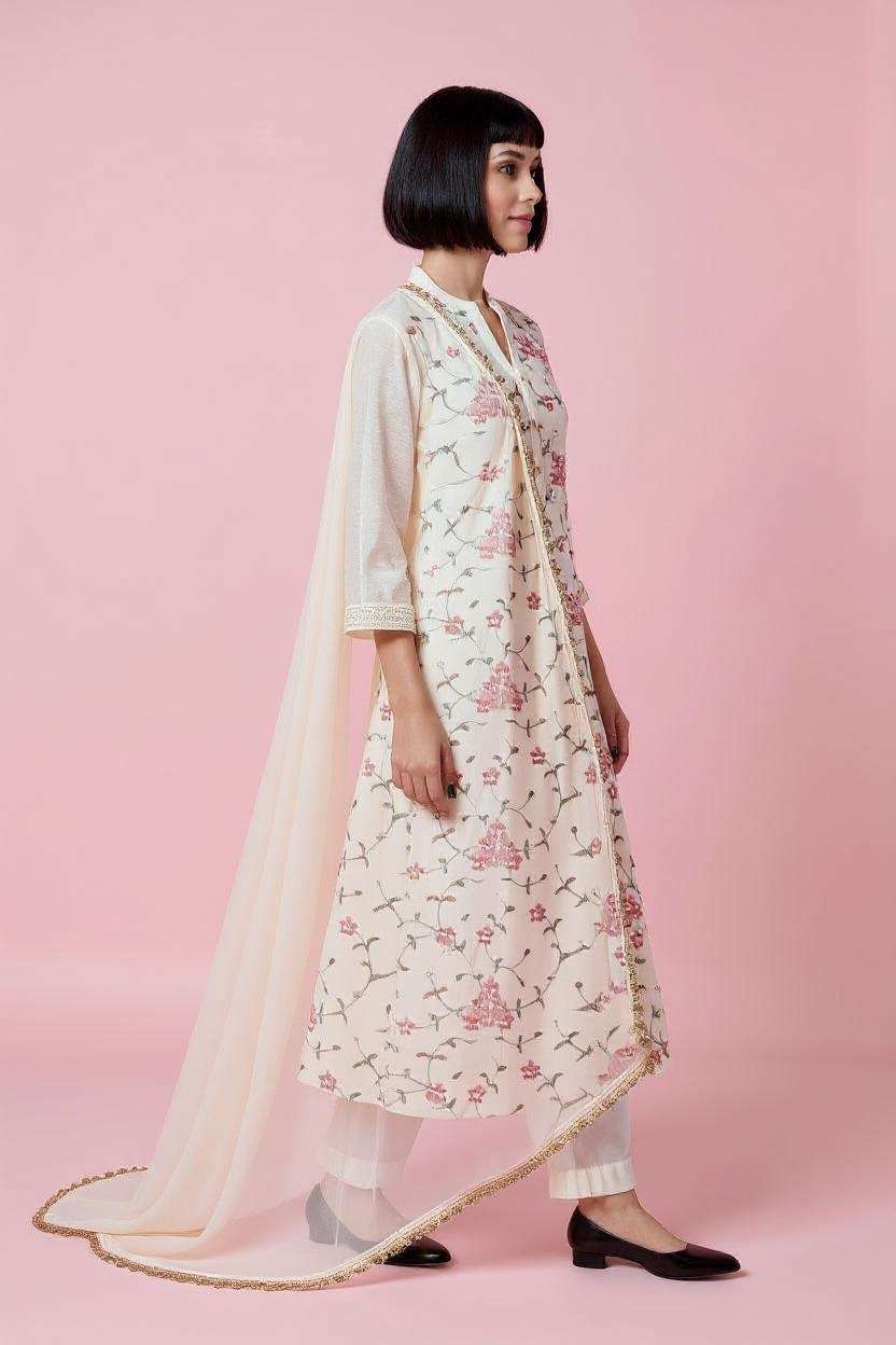 Embroidered-3/4-Sleeves-Viscose-Women-Calf-Length-Palazzos