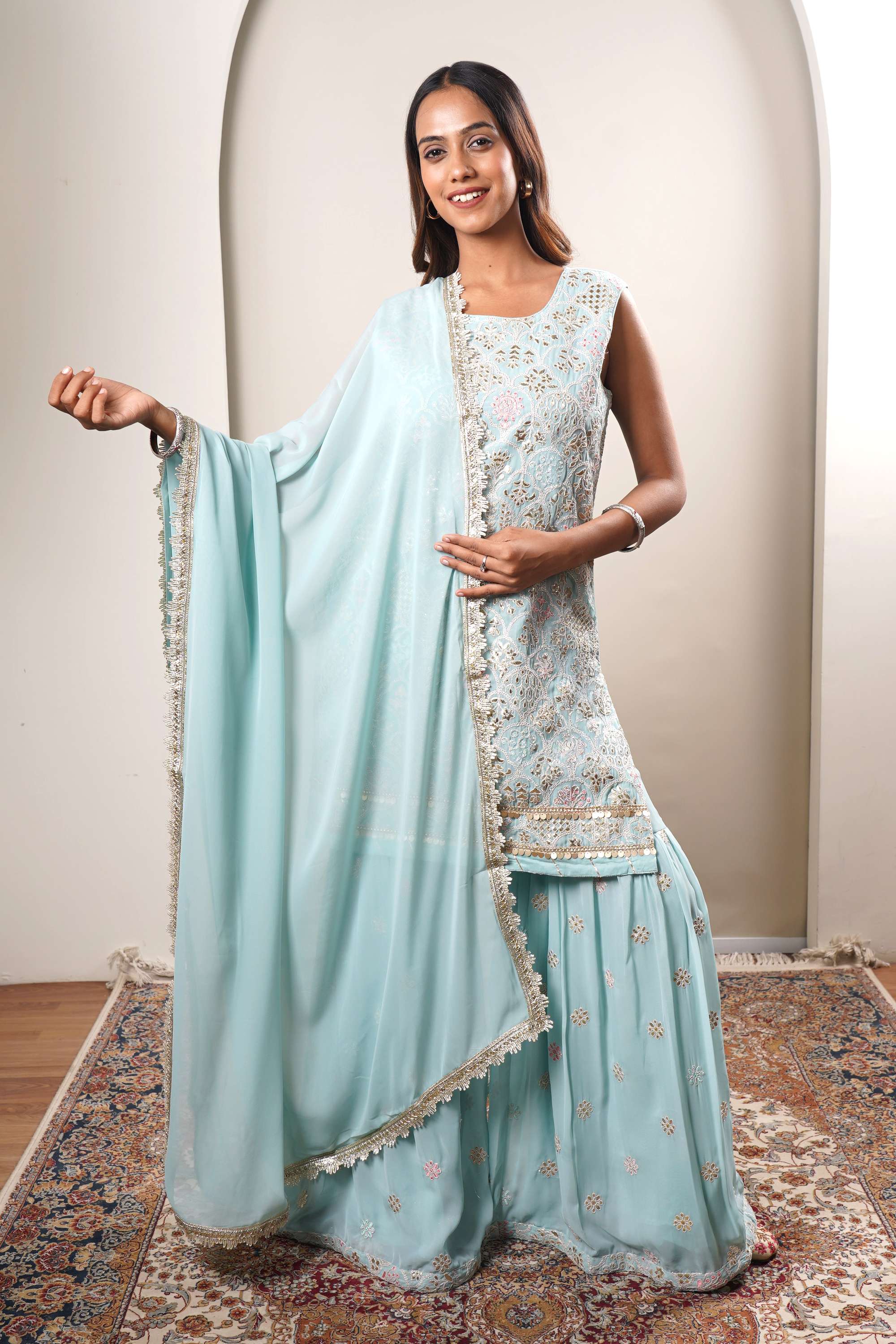 Embroidered-Knee-Length-Georgette-Women-s-Kurta-Set
