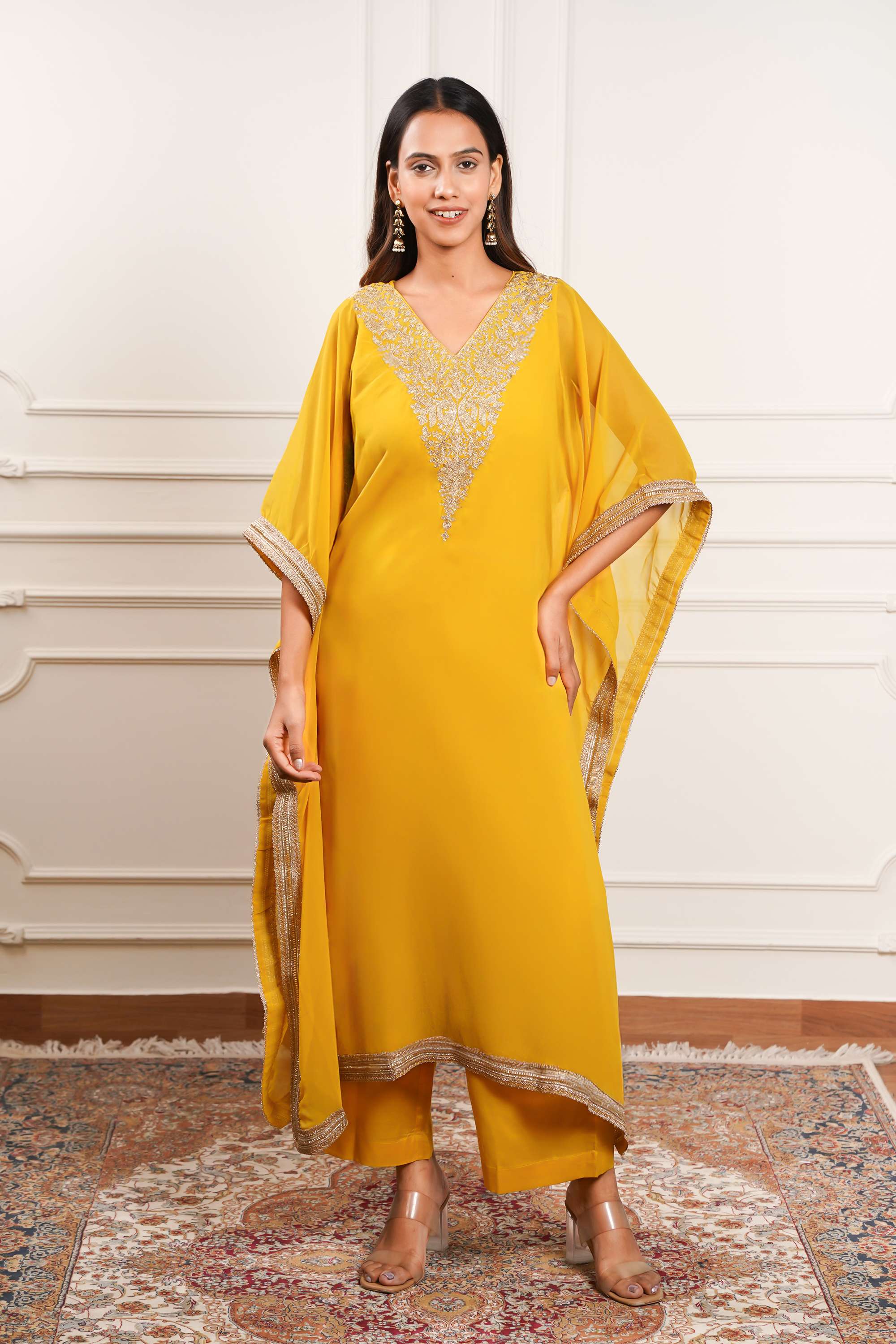 Embroidered-V-Neck-Women-Festive-Wear-Kaftan
