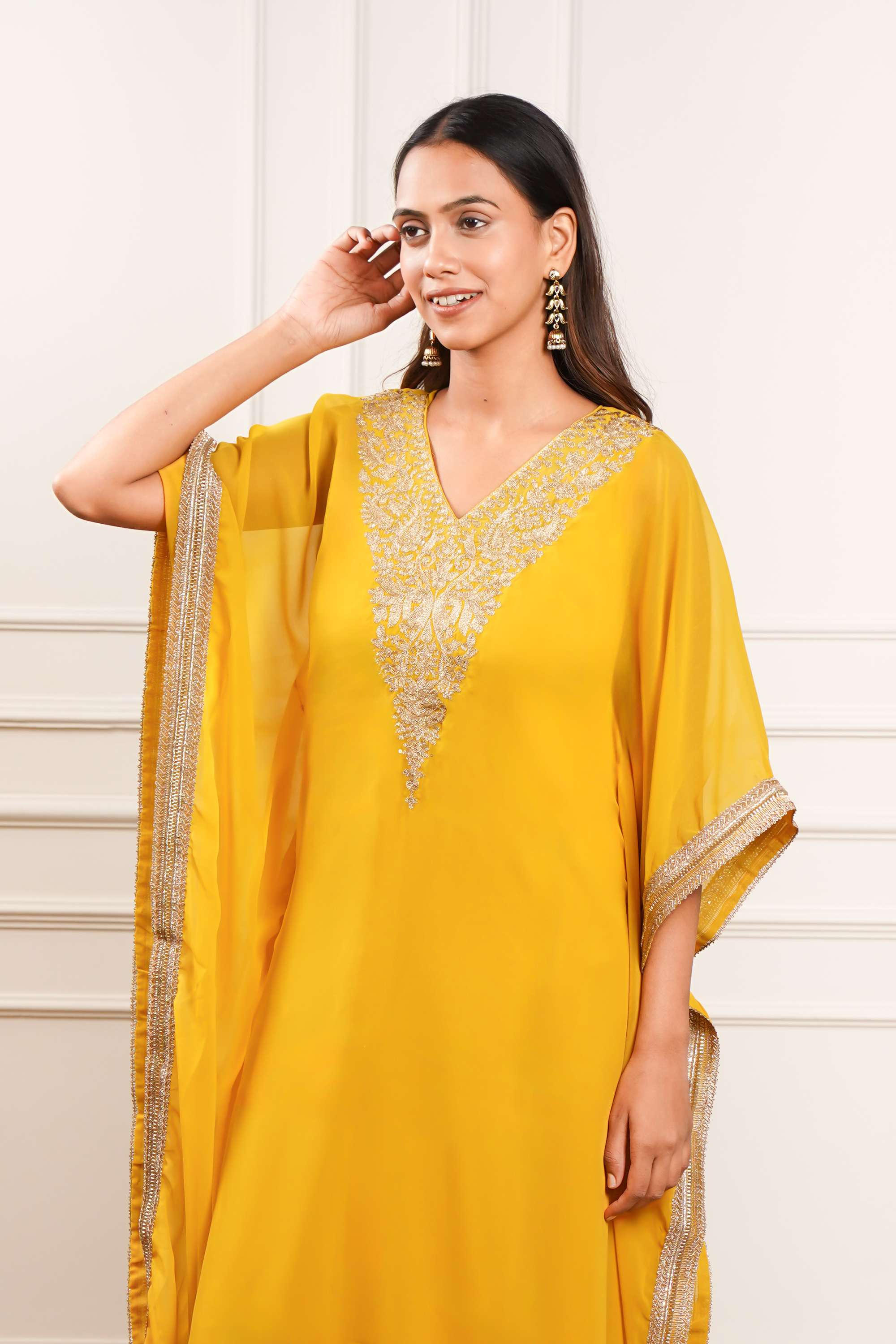 Embroidered-V-Neck-Women-Festive-Wear-Kaftan
