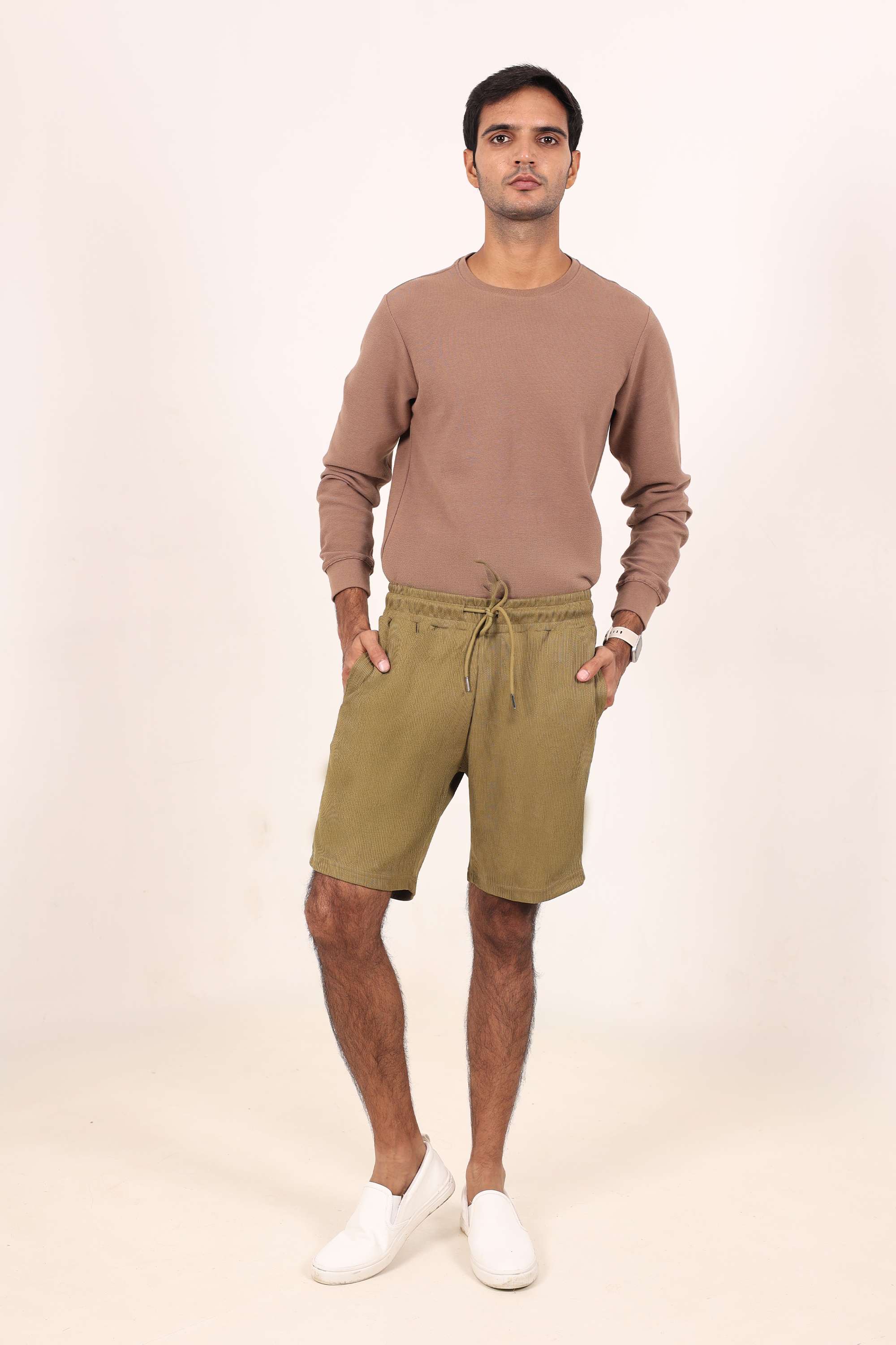 Solid-Poly-Cotton-Drawstring-Men-s-Shorts