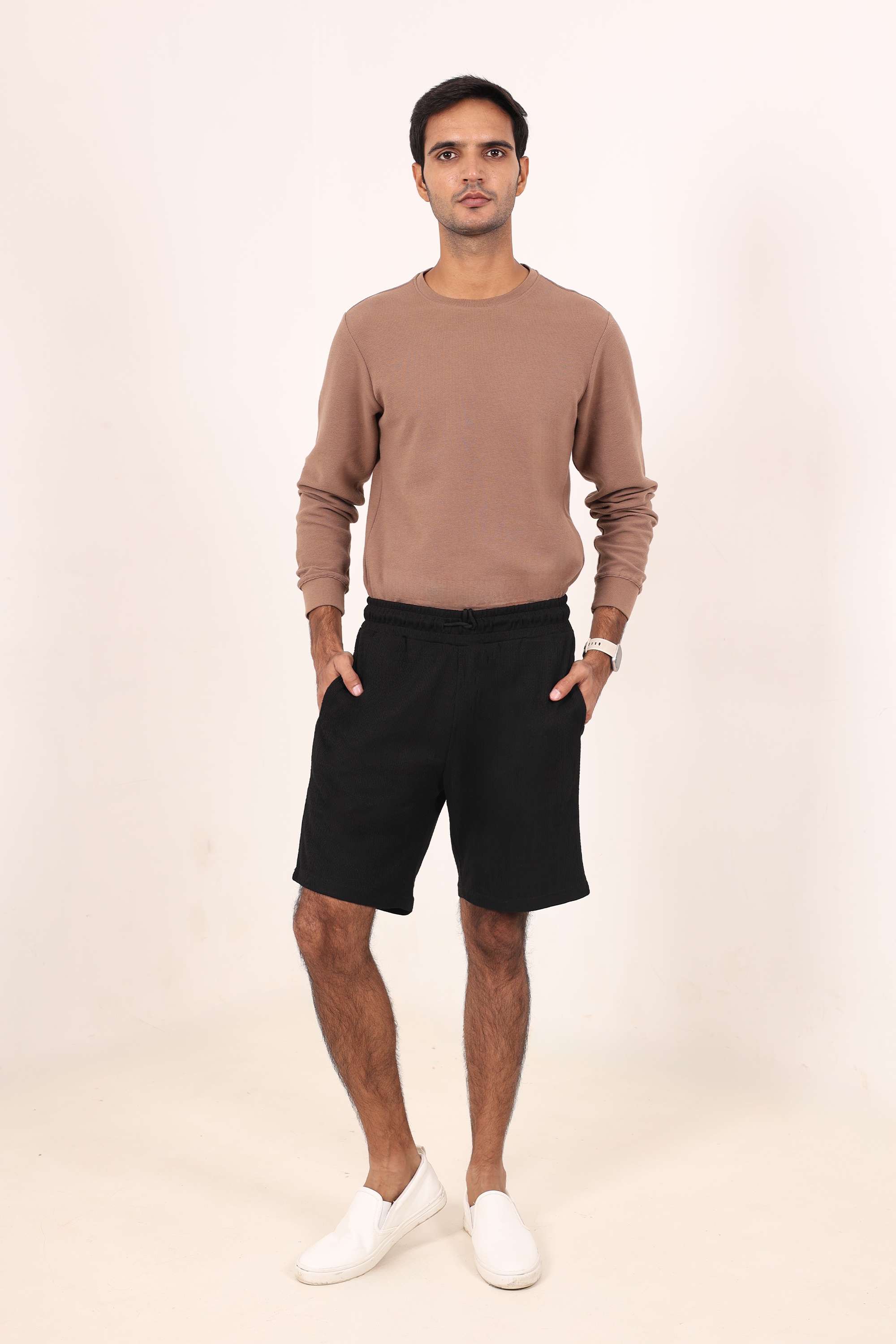 Solid-Poly-Cotton-Drawstring-Men-s-Shorts