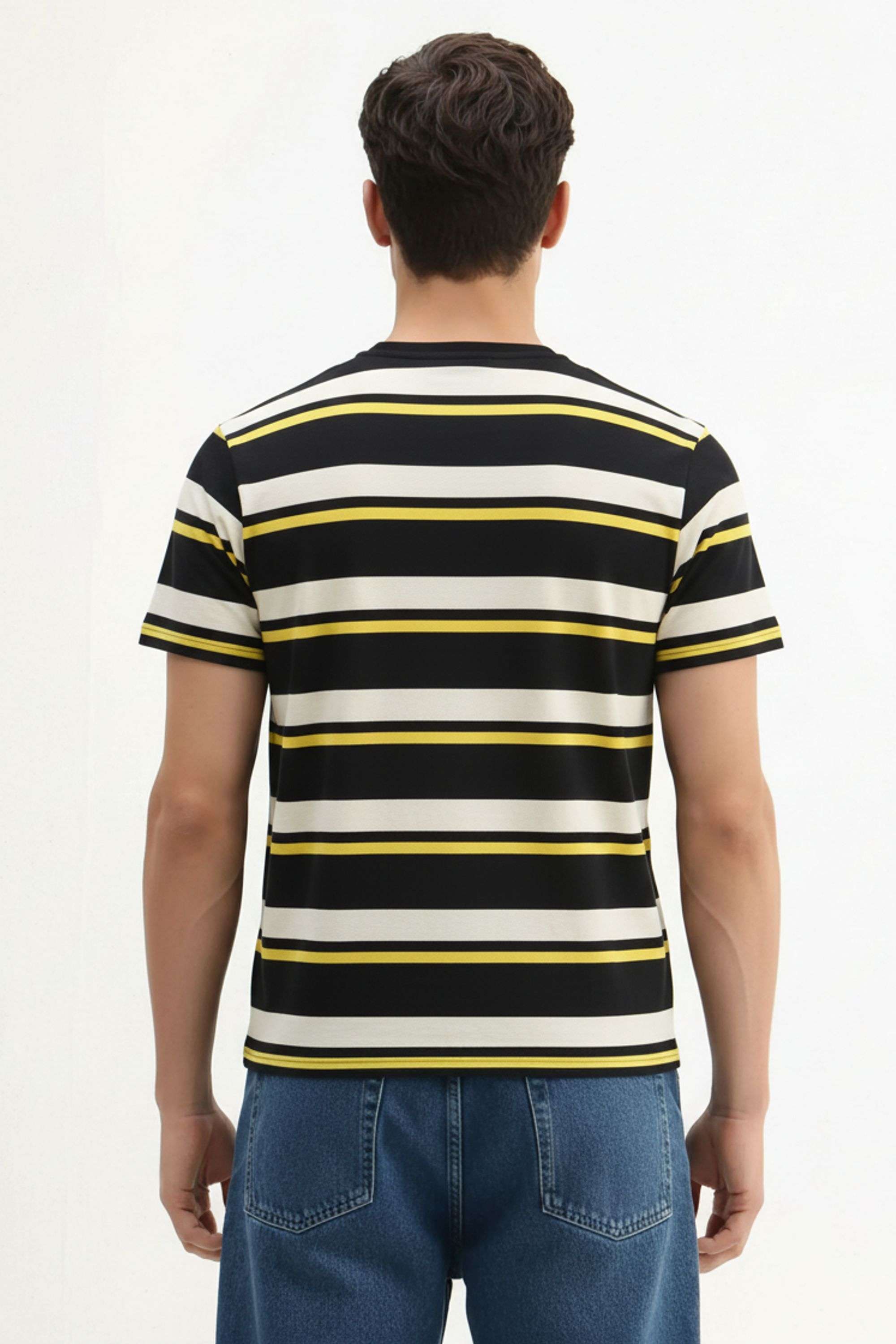 Stripes-Blended-Fabric-Round-Neck-Men-s-T-Shirt