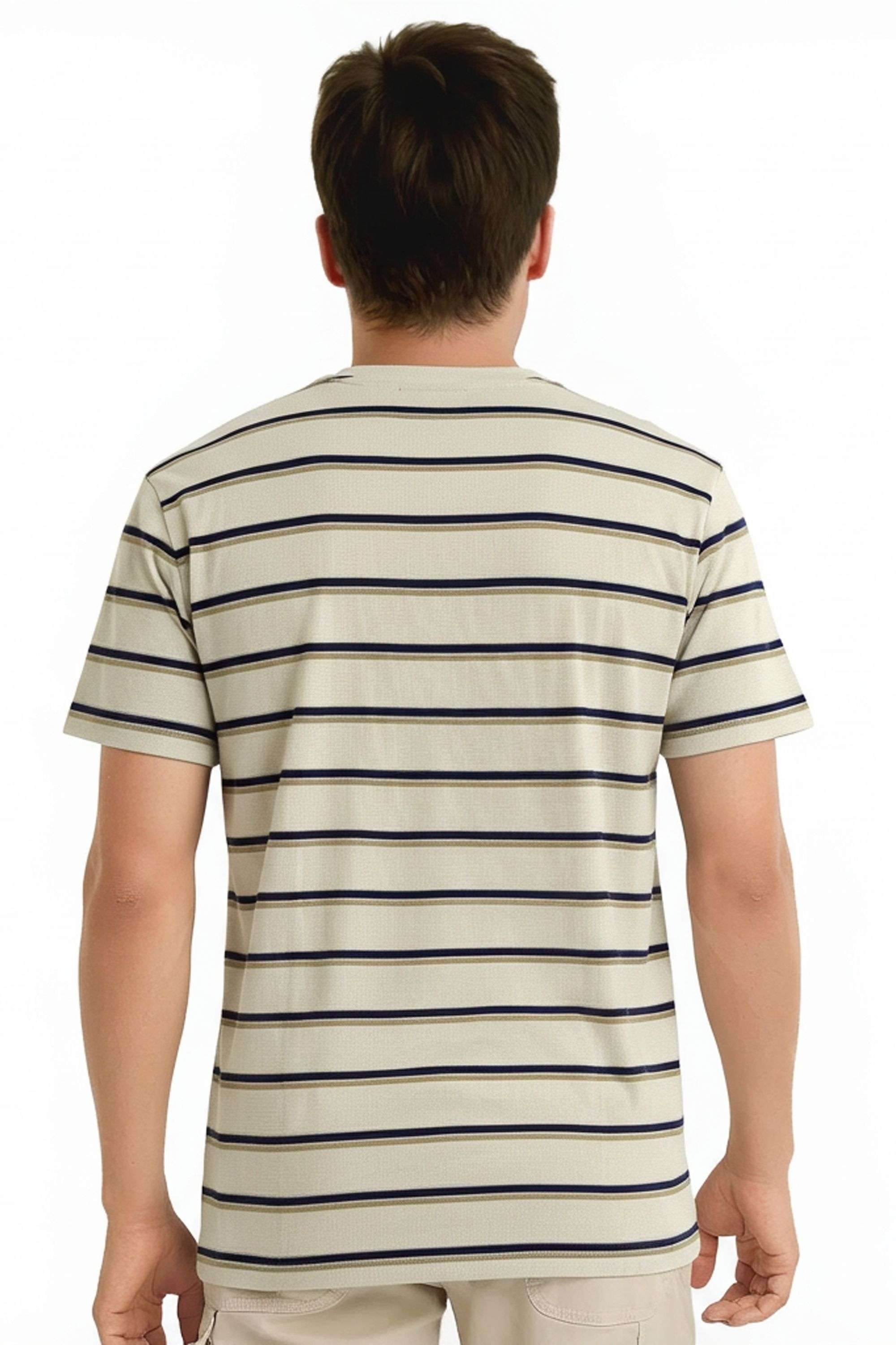Stripes-Blended-Fabric-Round-Neck-Men-s-T-Shirt