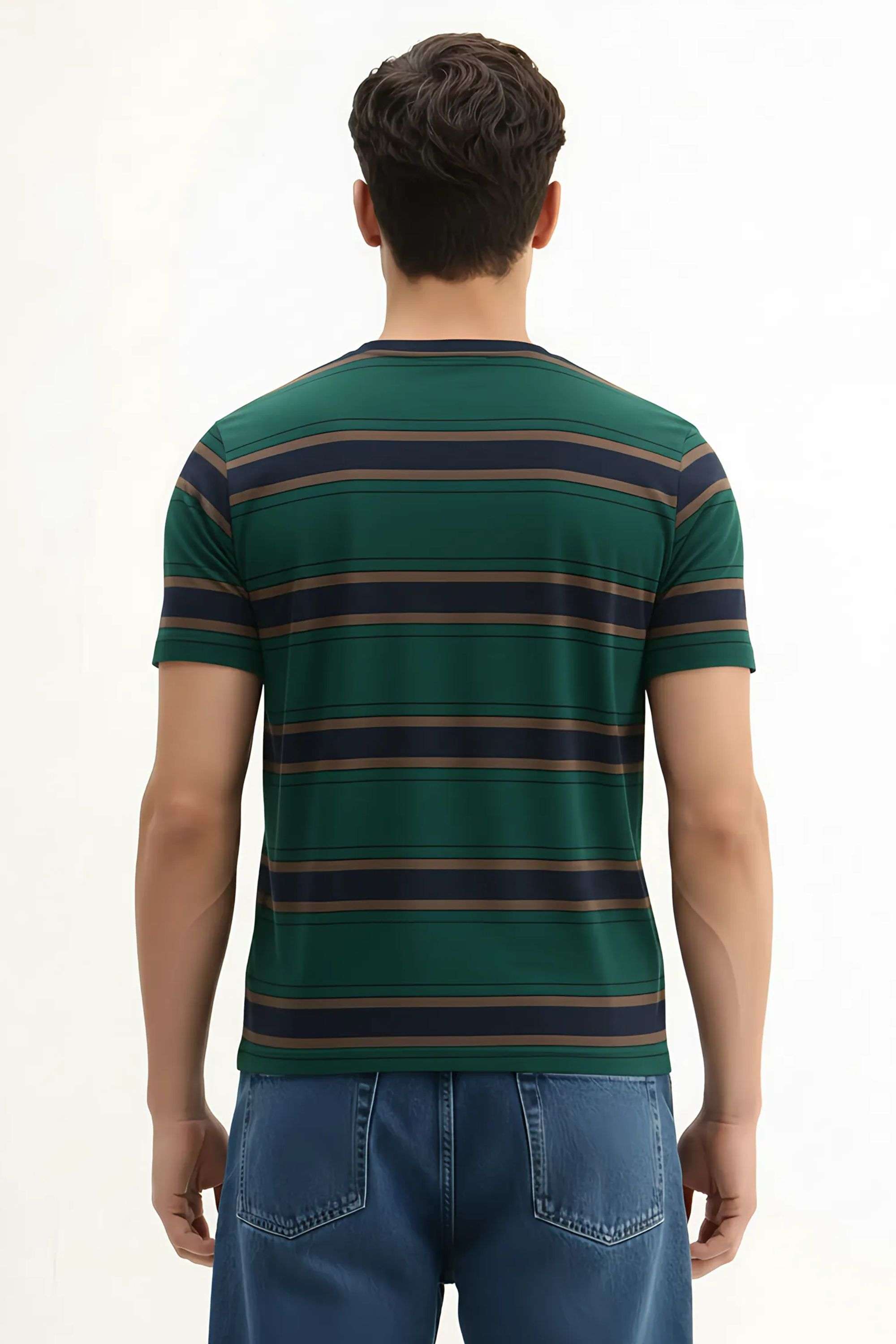 Stripes-Blended-Fabric-Round-Neck-Men-s-T-Shirt