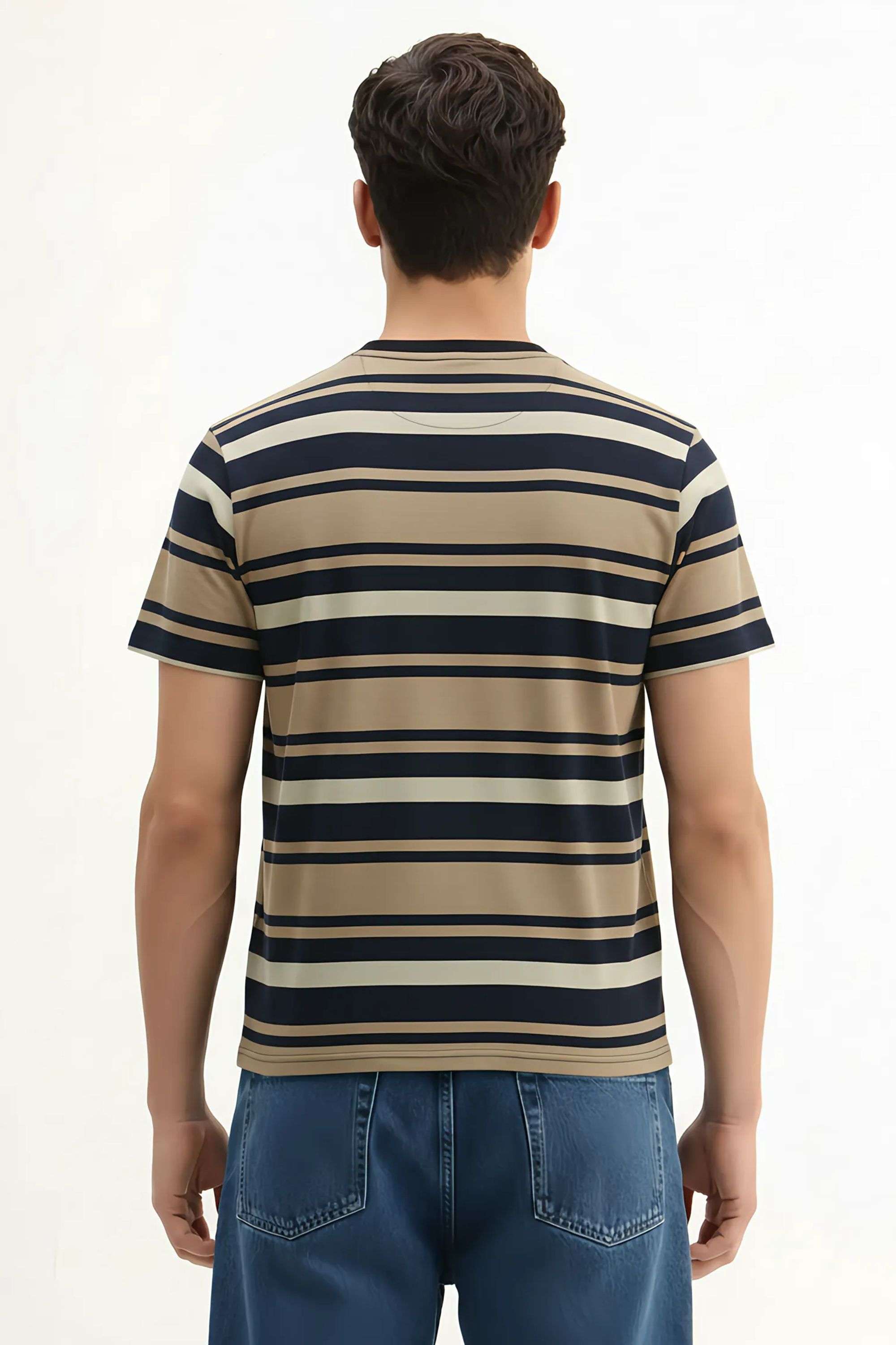 Stripes-Blended-Fabric-Round-Neck-Men-s-T-Shirt