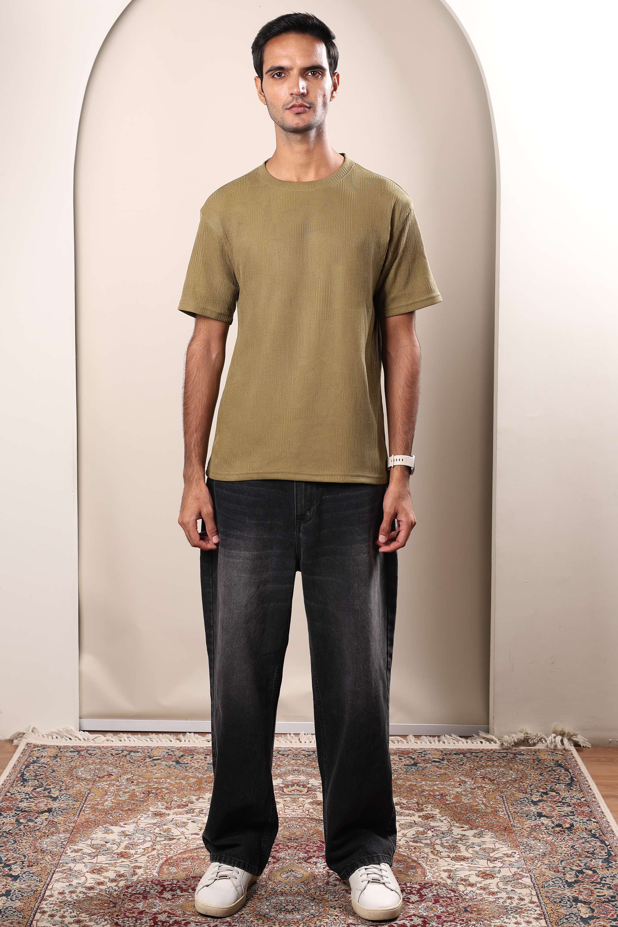 Solid-Cotton-Blend-Round-Neck-Men-s-T-Shirt