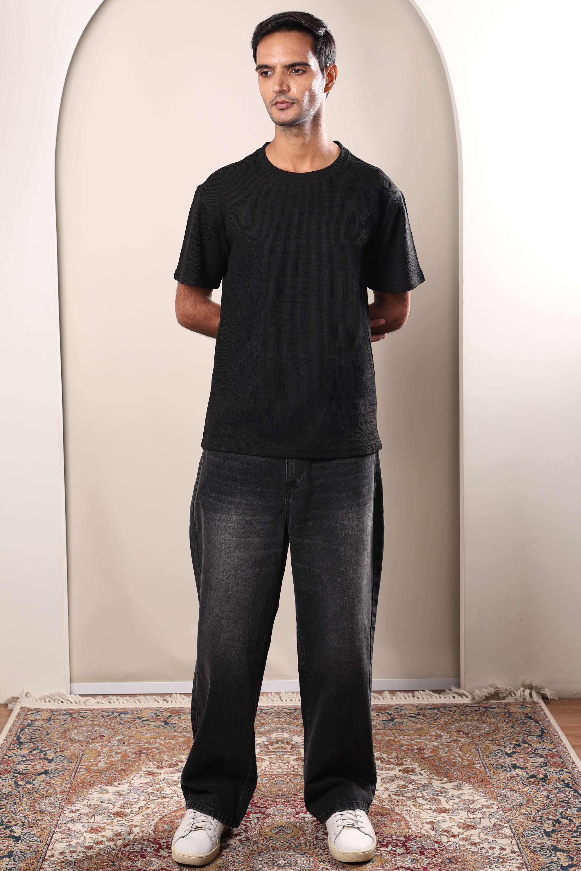 Solid-Cotton-Blend-Round-Neck-Men-s-T-Shirt