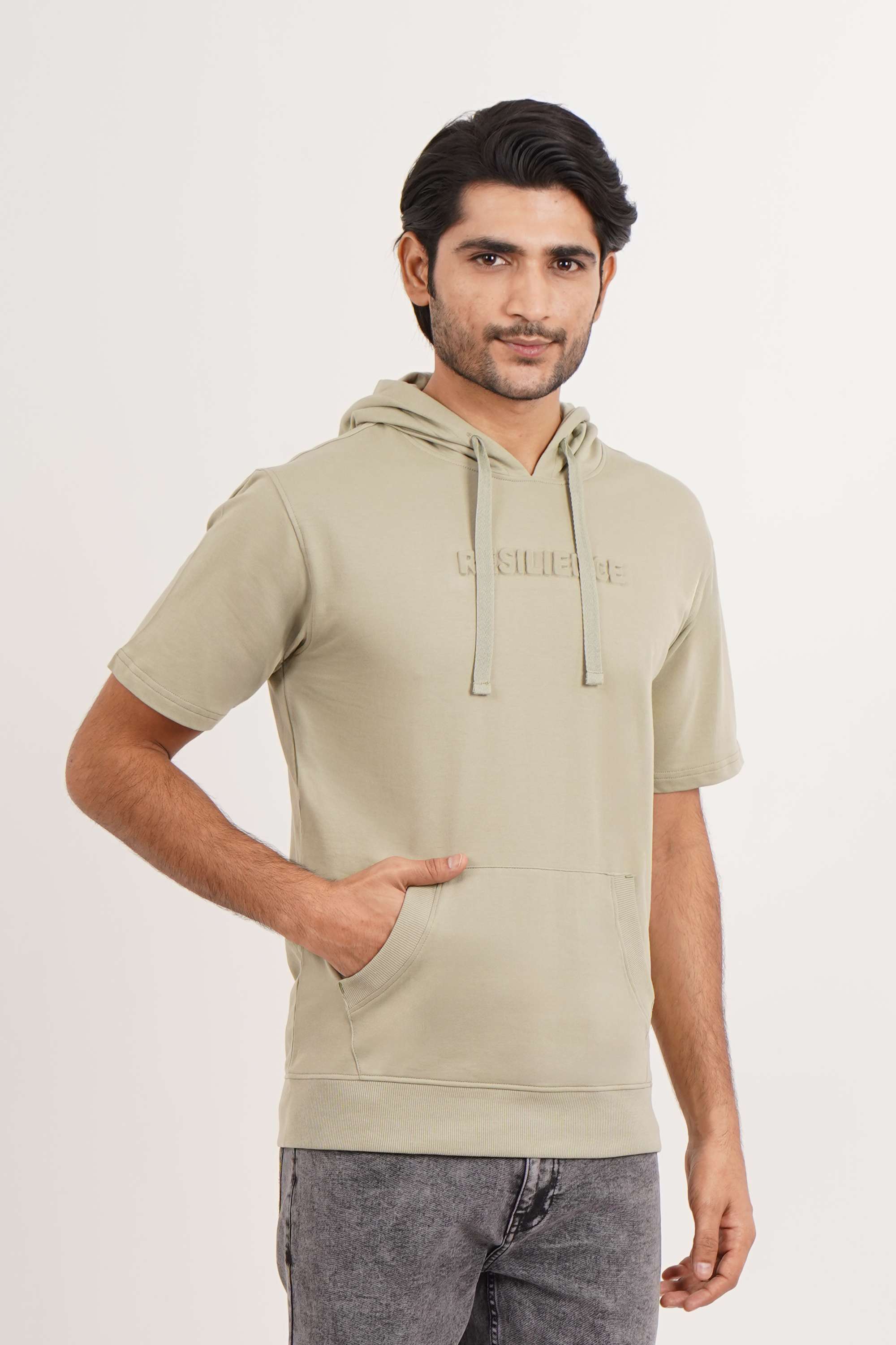 Solid-Blended-Fabric-Hooded-Men-s-T-Shirt