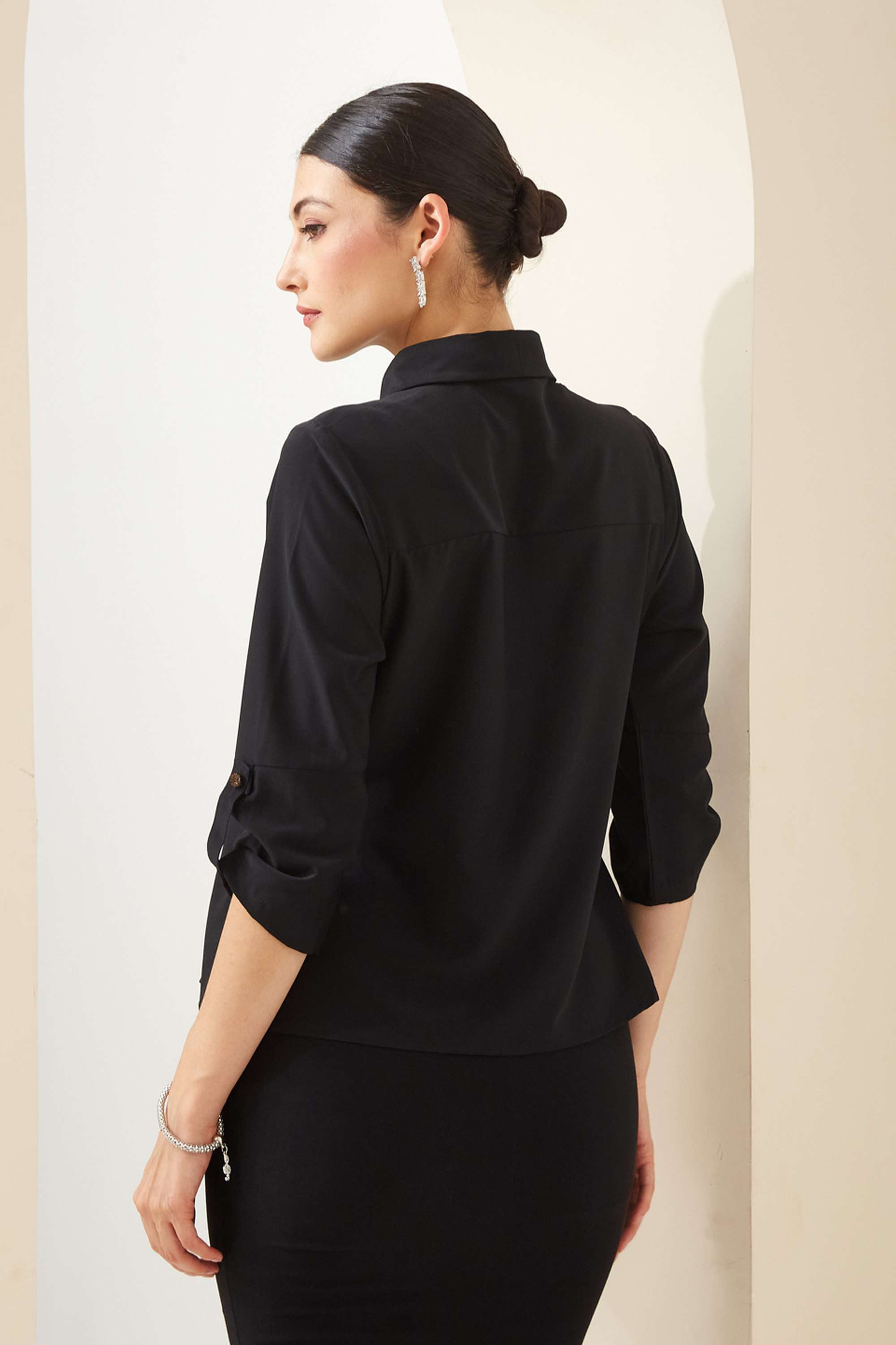 Solid-Polyester-Collared-Regular-Fit-Casual-Wear-Women-Top