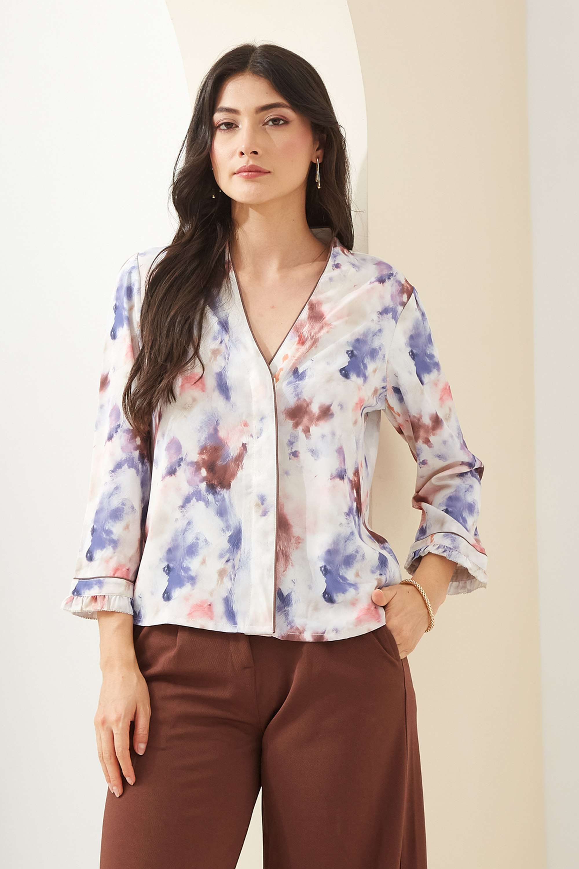 latin quarters Tie & Dye Polyester V-Neck Regular Fit Casual Wear Women Top-picture-38