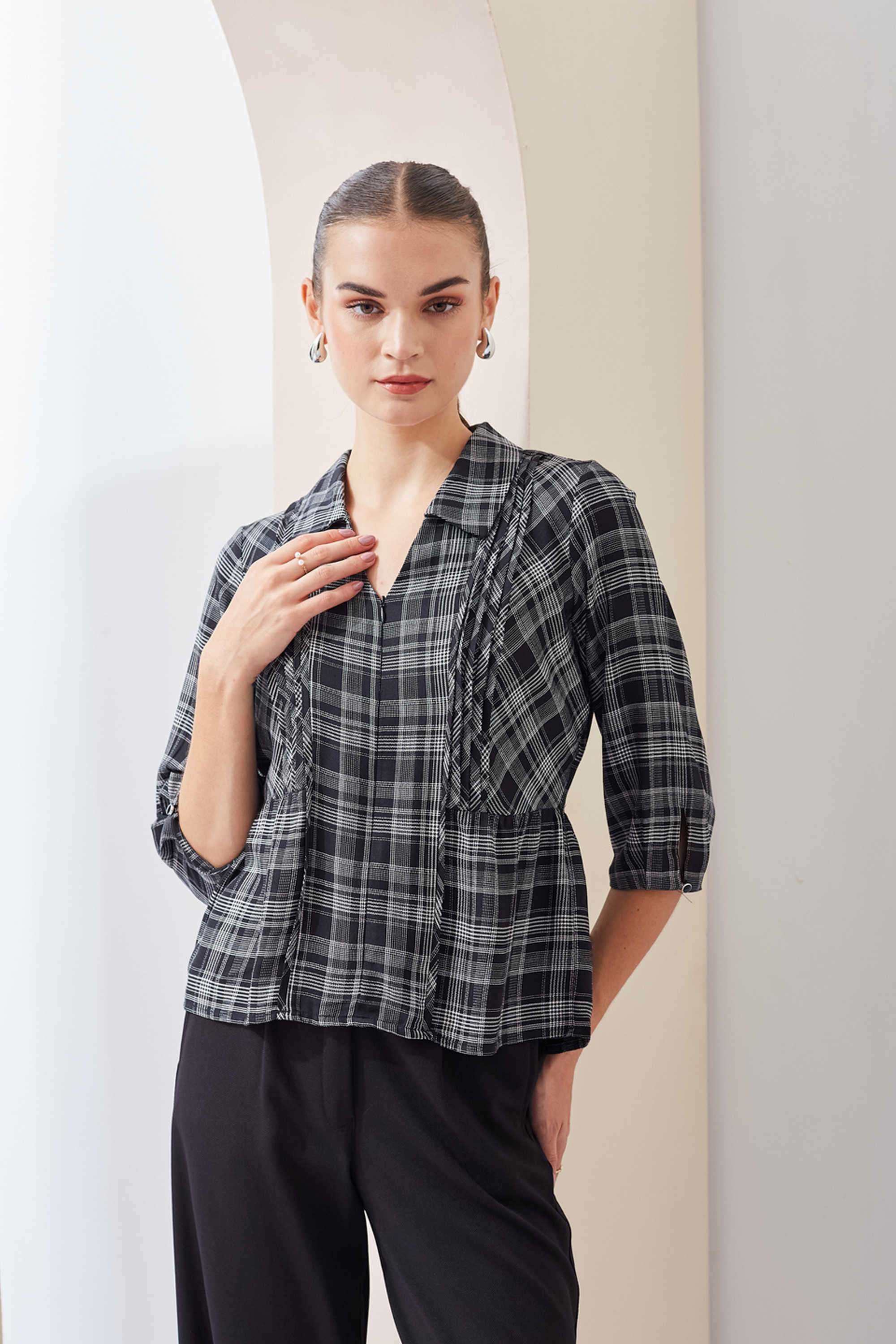 Textured-Collared-Viscose-Women-s-Casual-Wear-Shirt