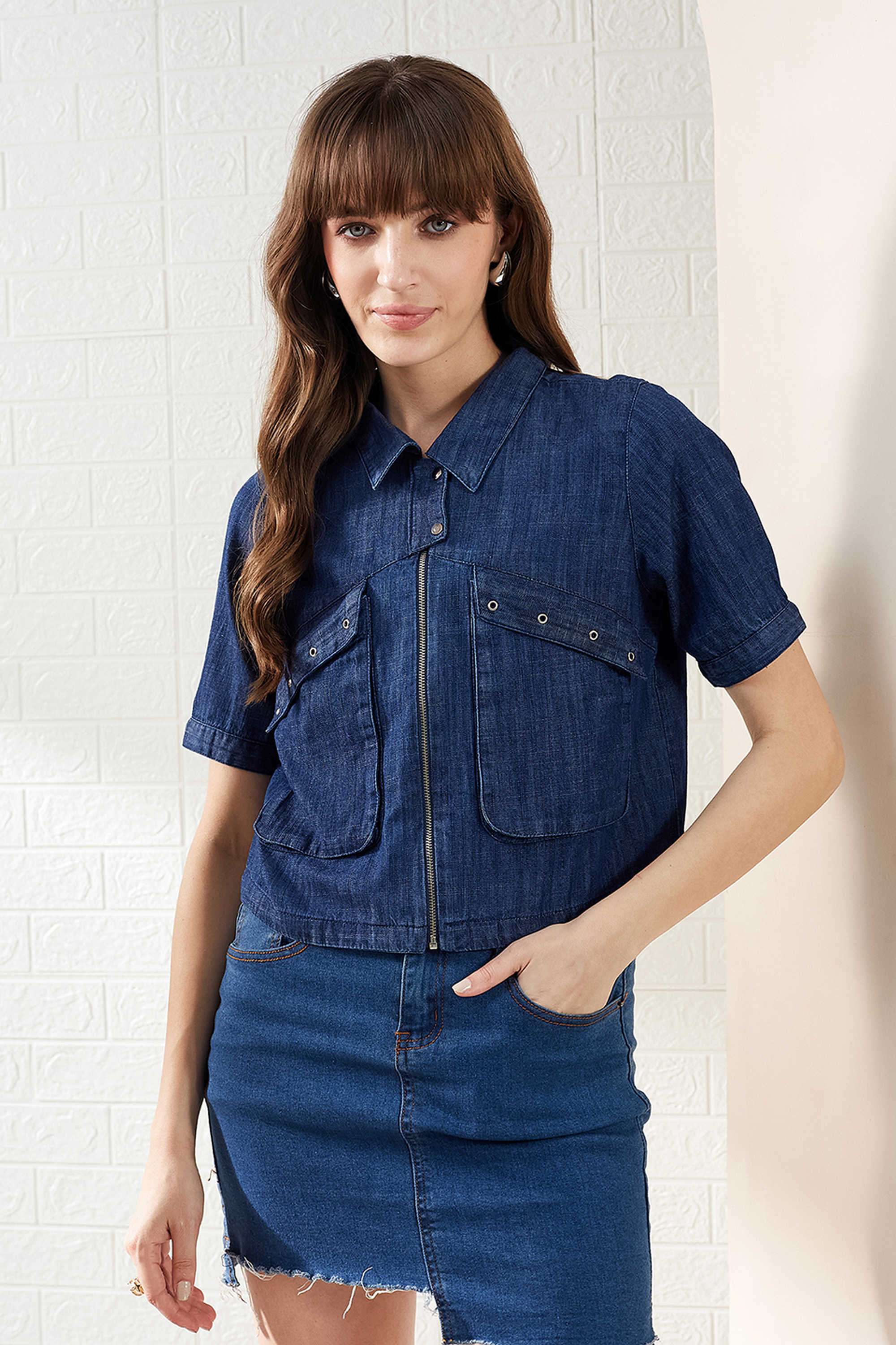 Solid-Cotton-Collared-Women-s-Shirt