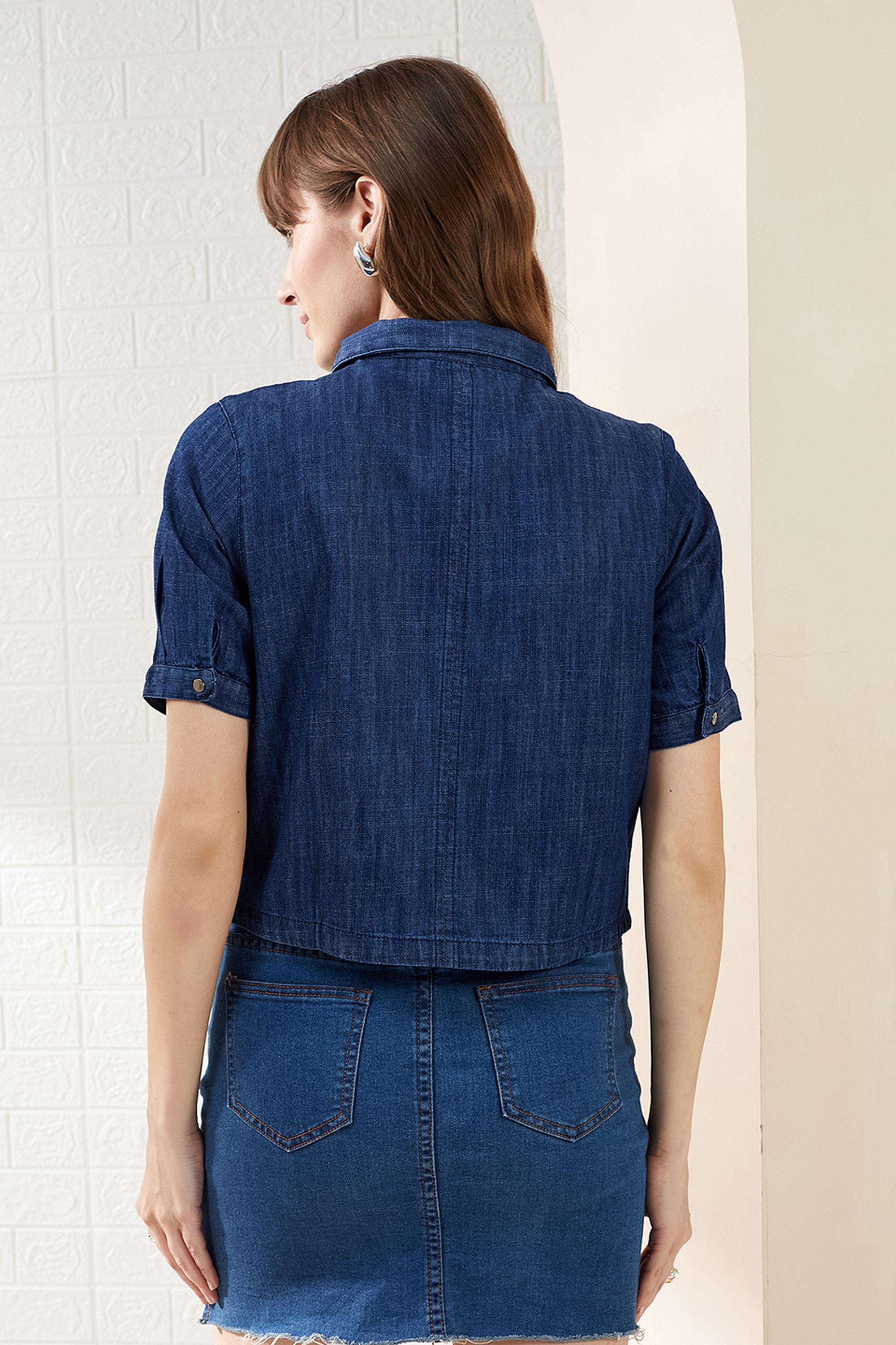 Solid-Collared-Cotton-Women-Casual-Wear-Shirt