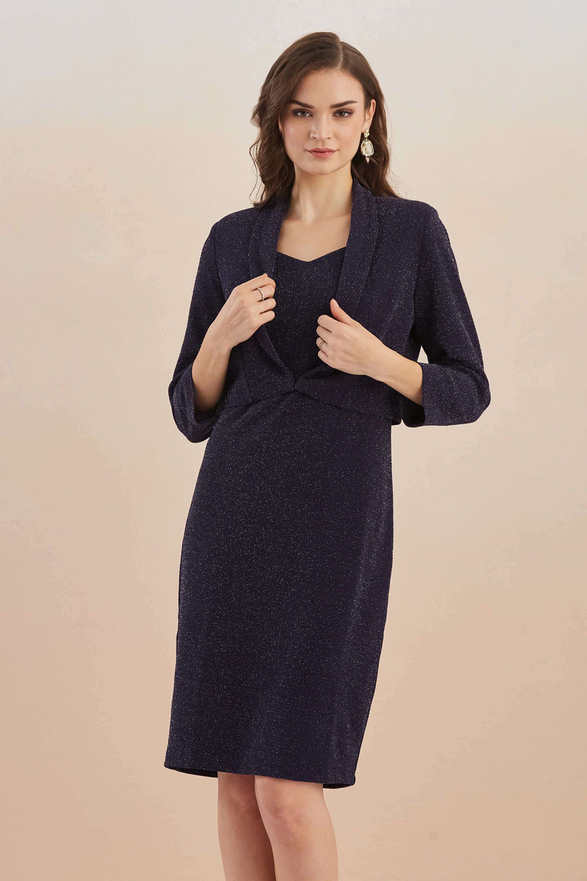 Solid-Polyester-V-Neck-Women-s-Knee-Length-Dress