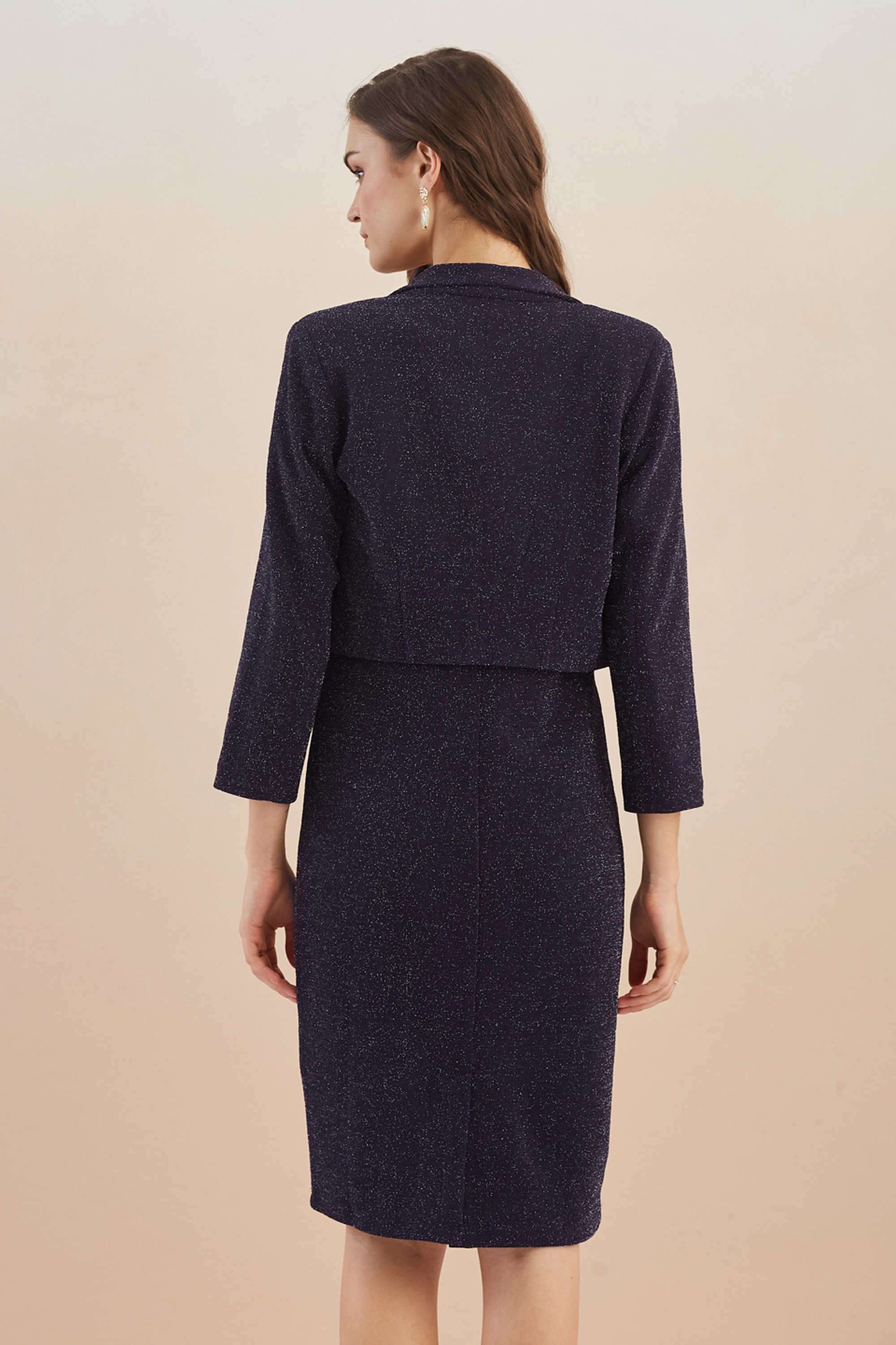 Solid-Polyester-V-Neck-Women-s-Knee-Length-Dress