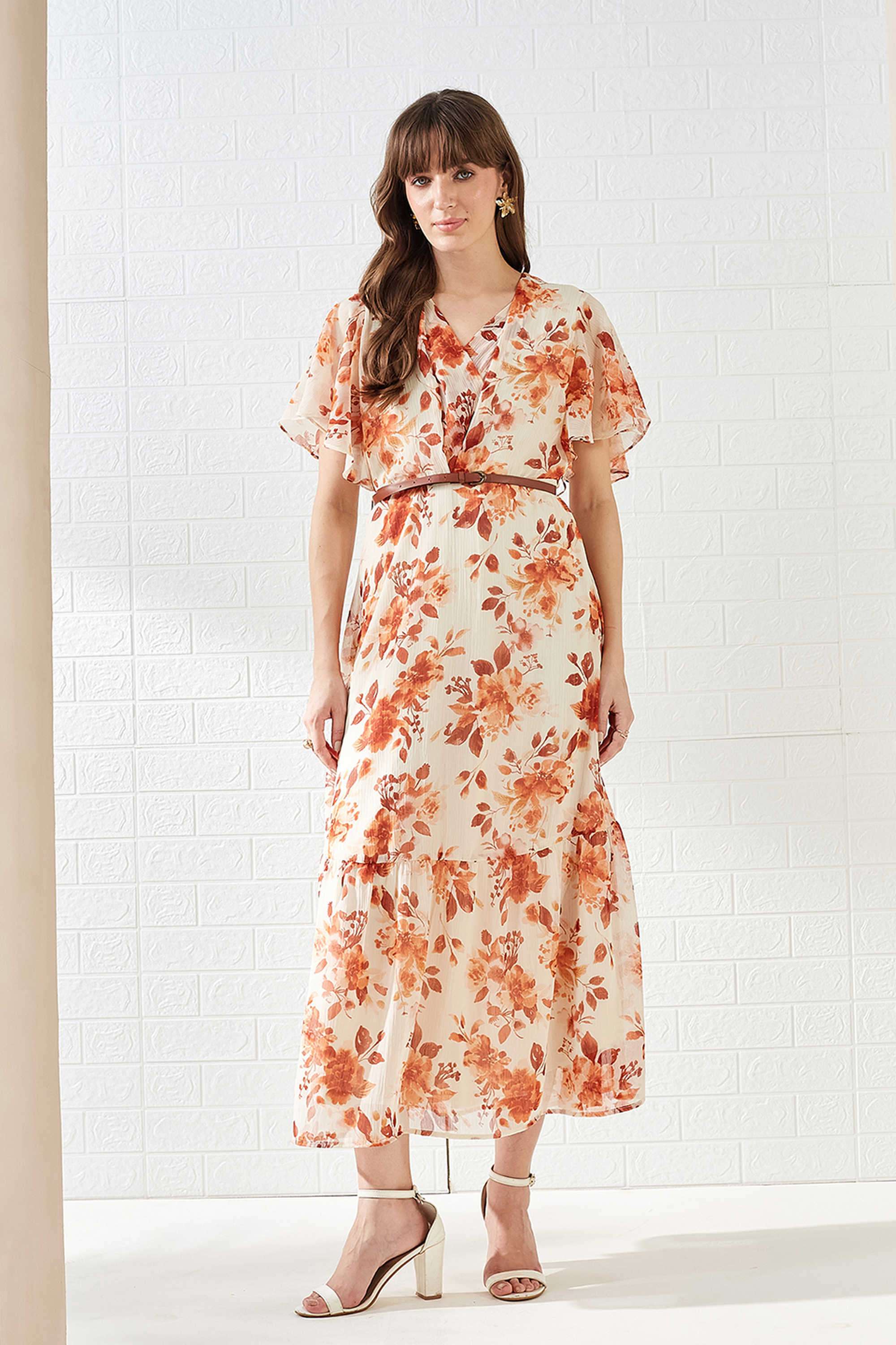 Printed-Polyester-V-Neck-Women-s-Dress