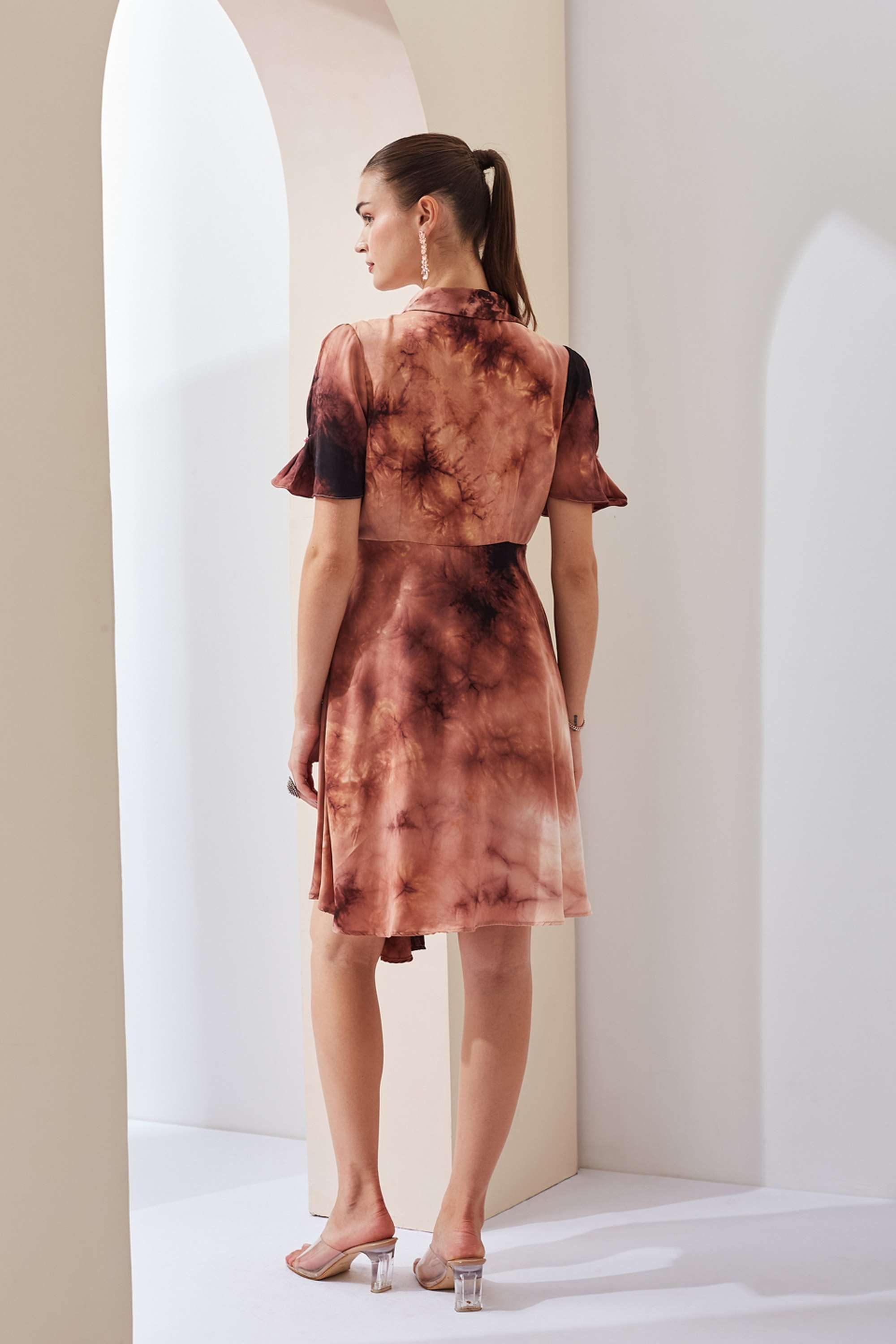 Tie-&-Dye-Collared-Polyester-Women-s-Above-Knee-Dress