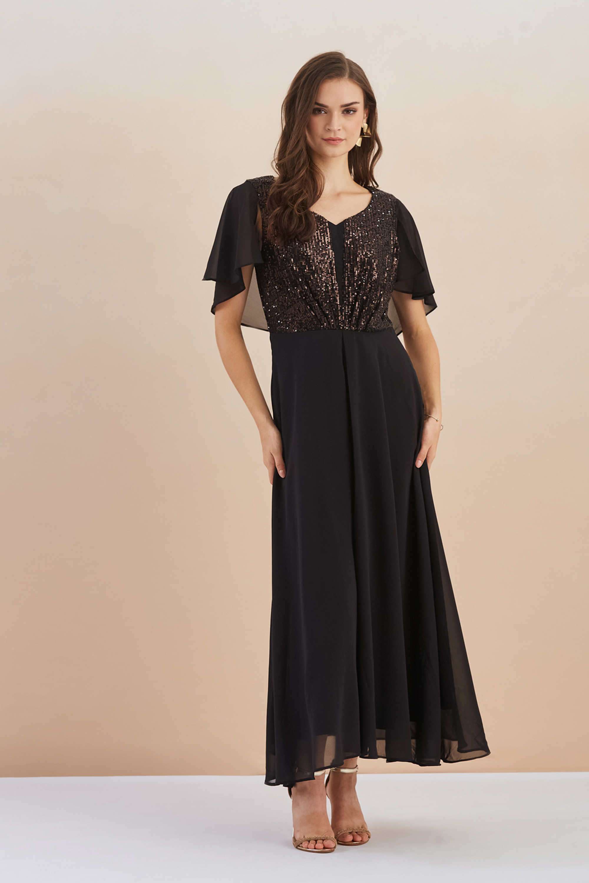 Solid-Polyester-V-Neck-Women-s-Maxi-Dress