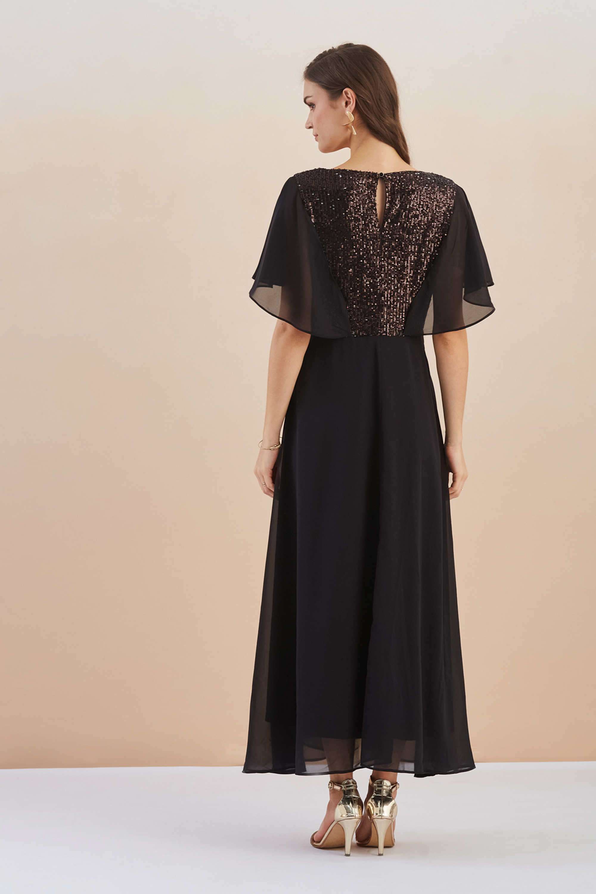 Solid-Polyester-V-Neck-Women-s-Maxi-Dress