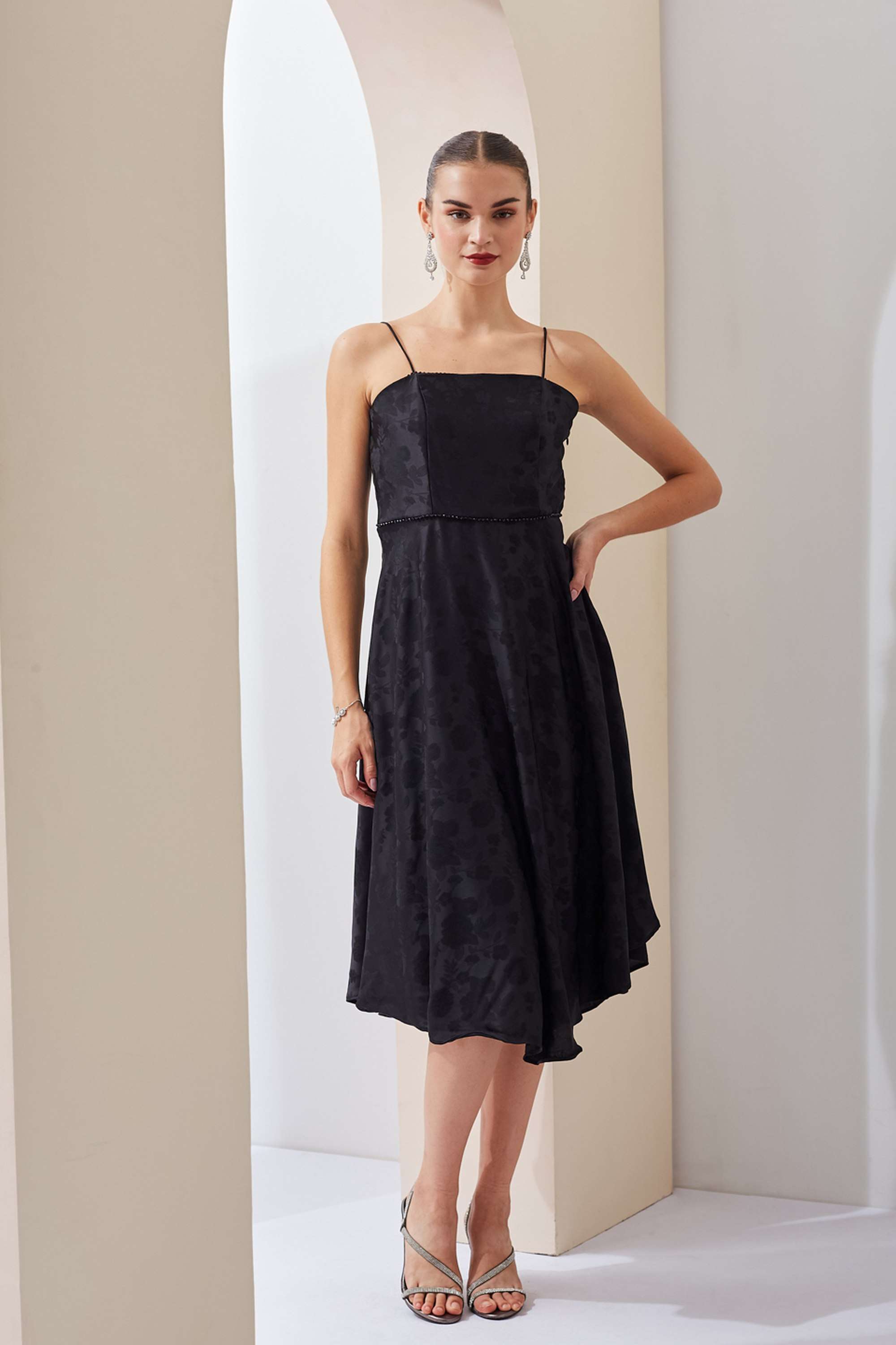Self-Design-Square-Neck-Polyester-Women-s-Ankle-Length-Dress