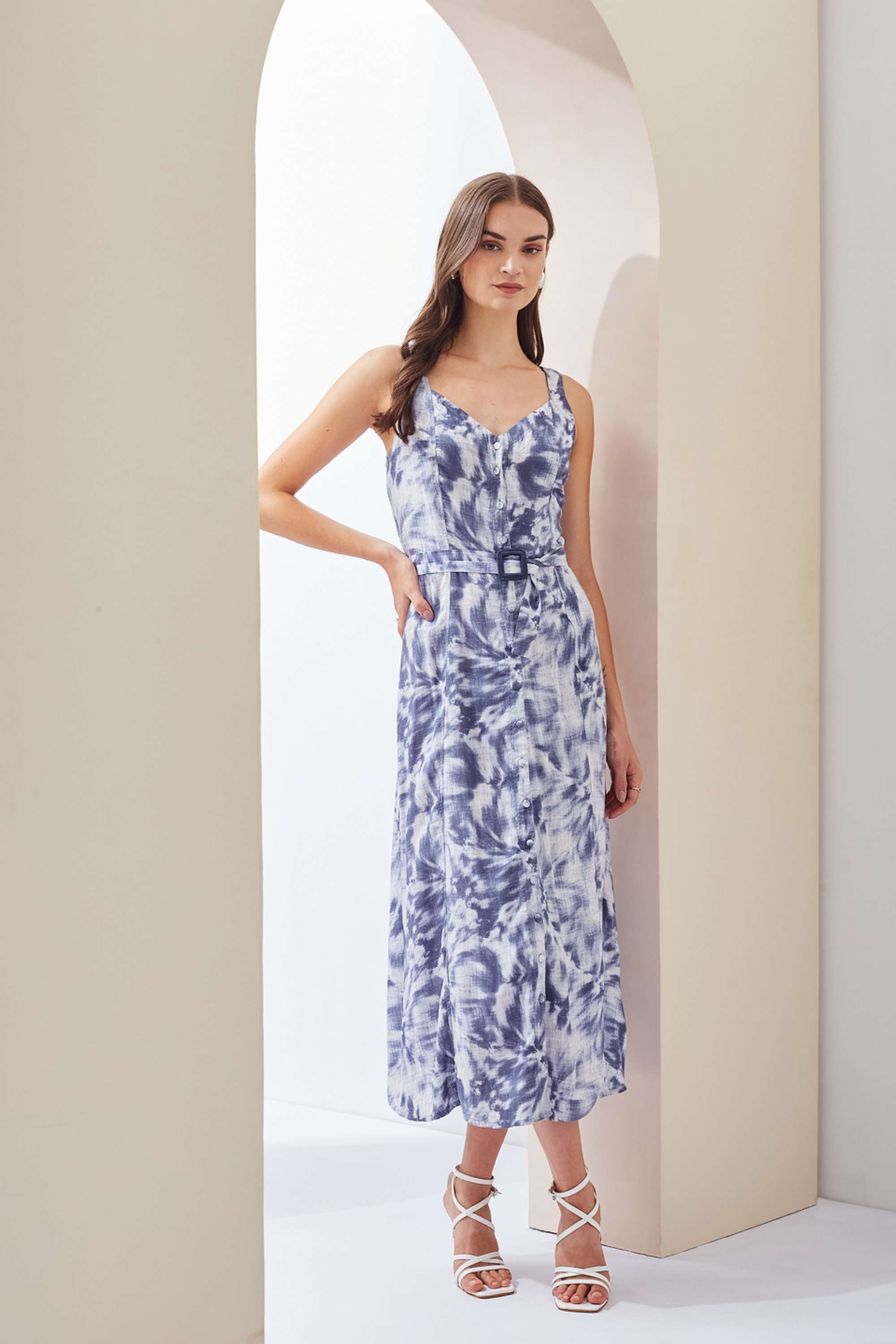 Printed-Sweetheart-Neck-Viscose-Women-s-Full-Length-Dress