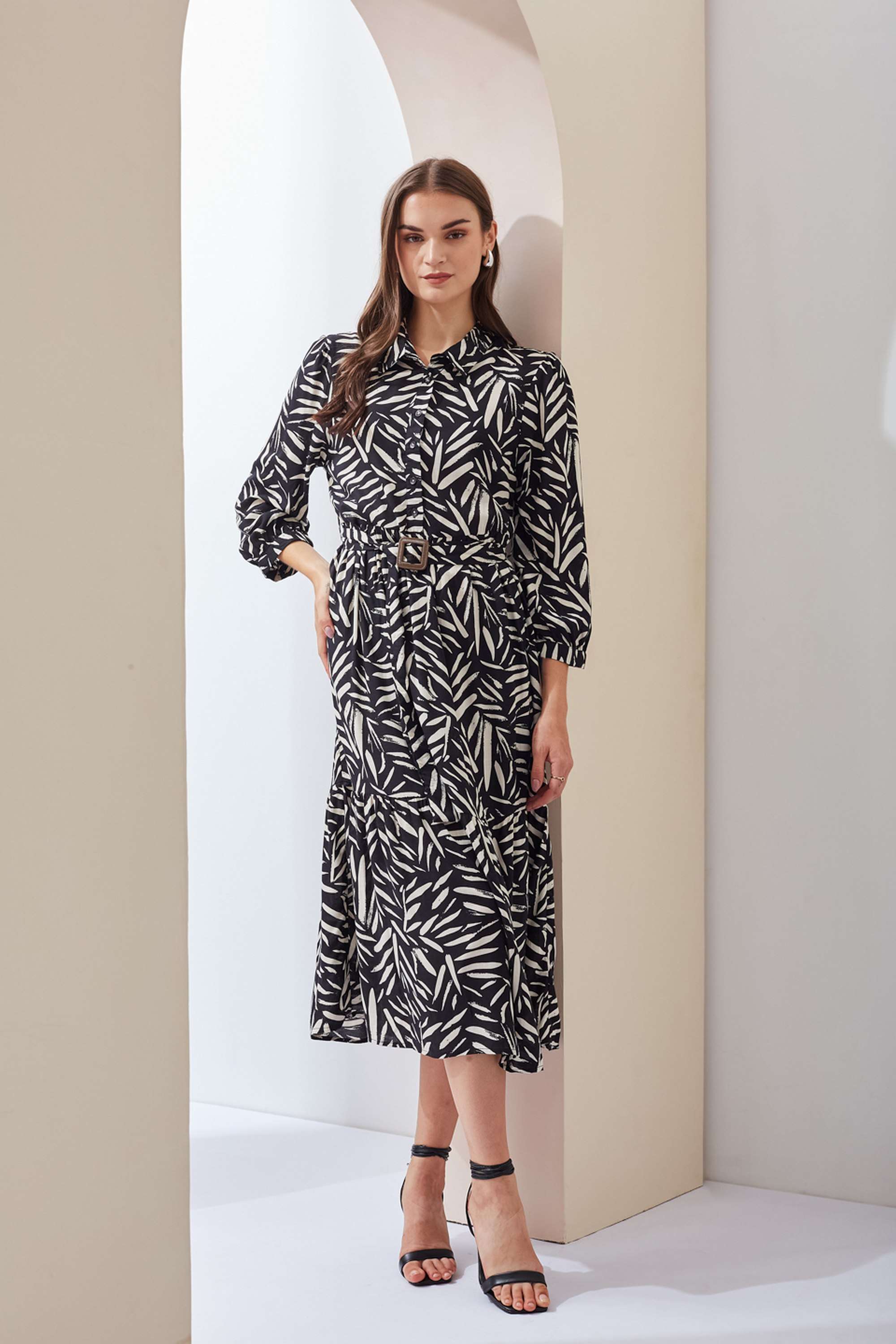 Printed-Collared-Viscose-Women-s-Ankle-Length-Dress