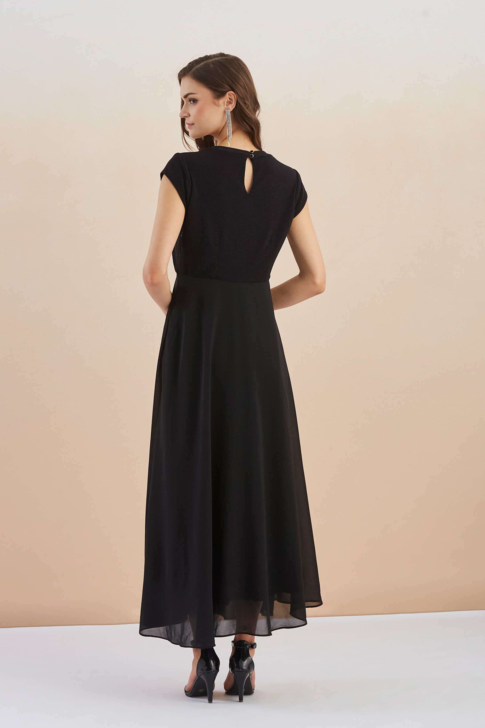 Solid-Nylon-V-Neck-Women-s-Maxi-Dress