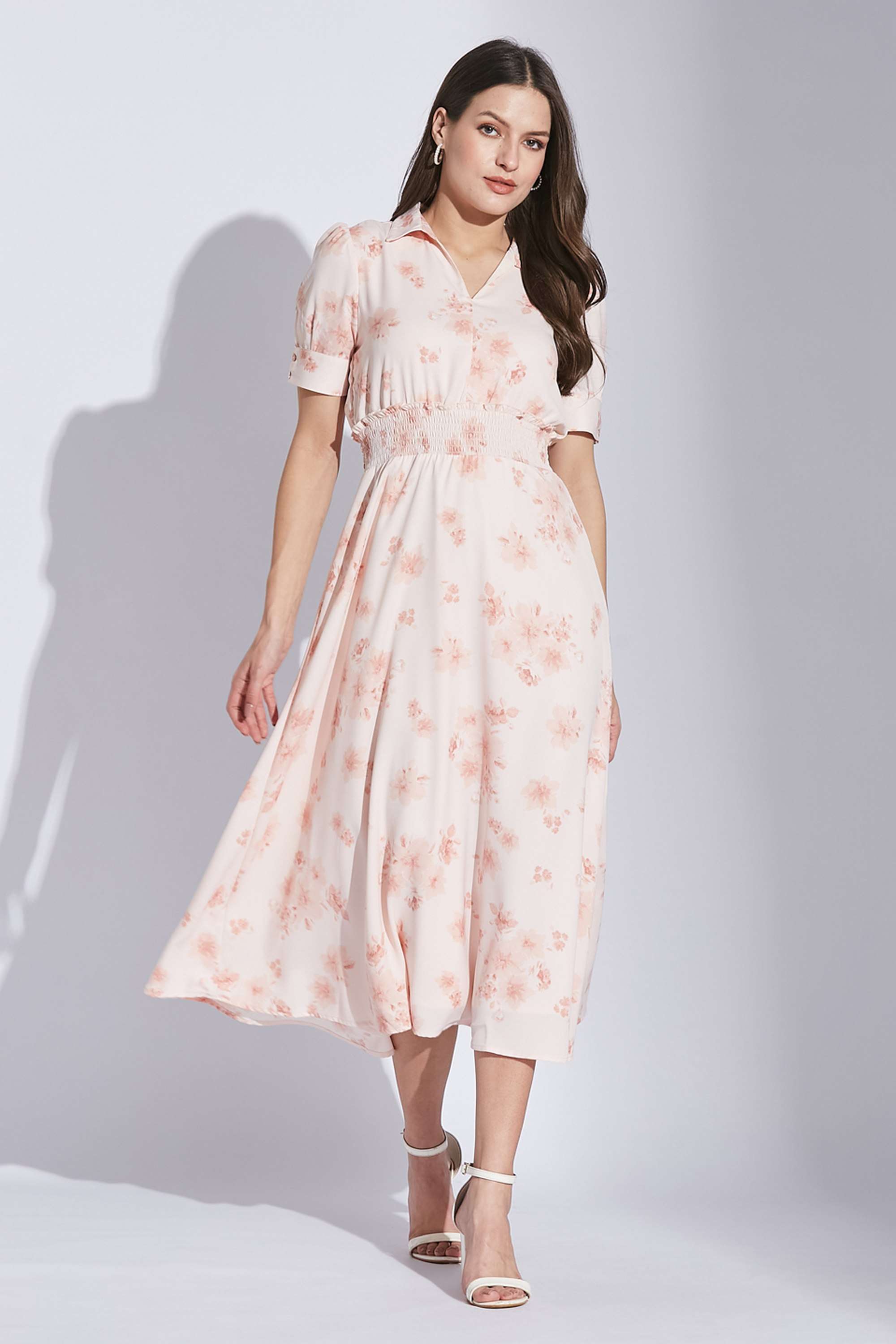 Printed-Collared-Polyester-Women-s-Full-Length-Dress
