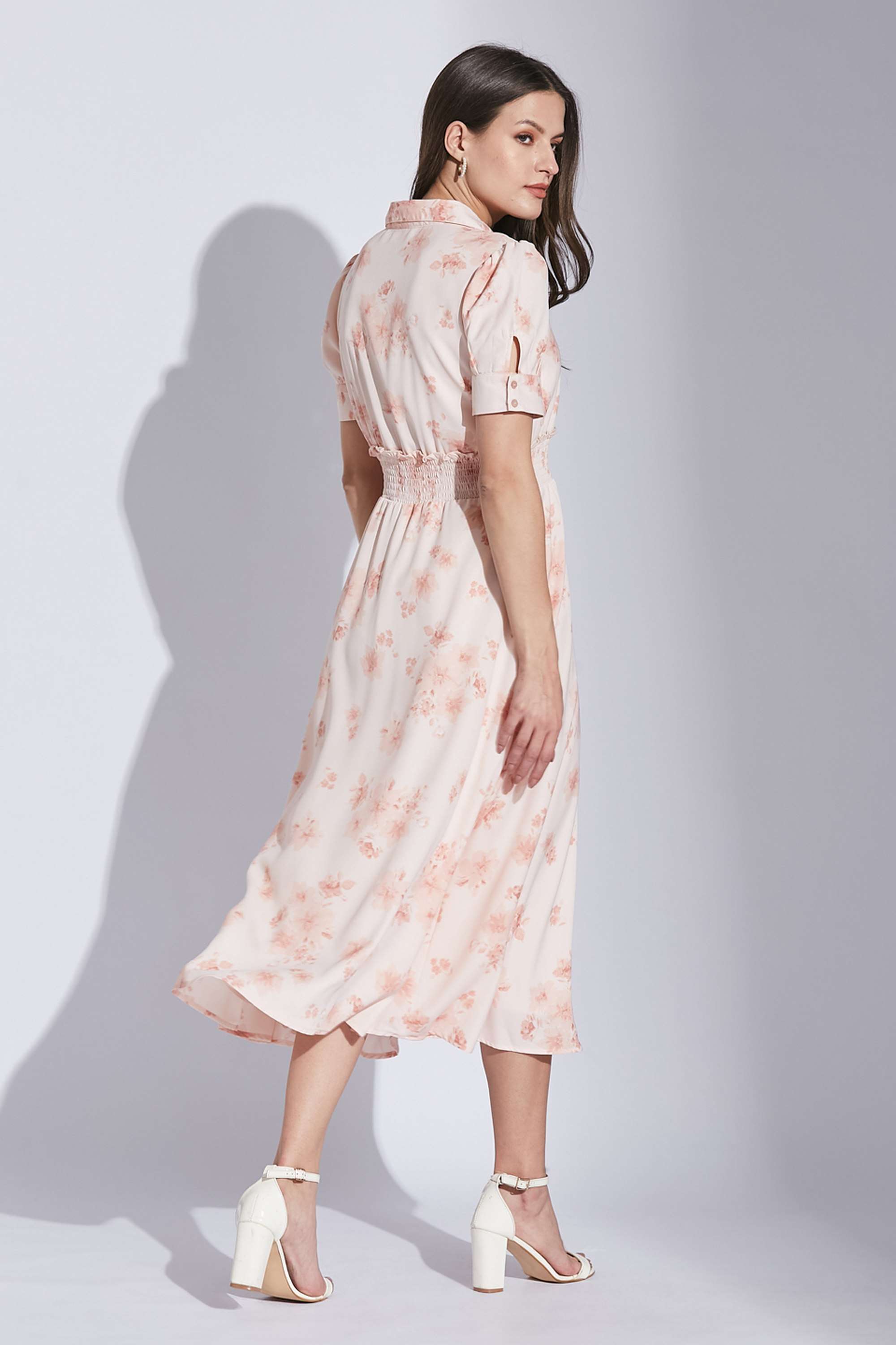 Printed-Collared-Polyester-Women-s-Full-Length-Dress