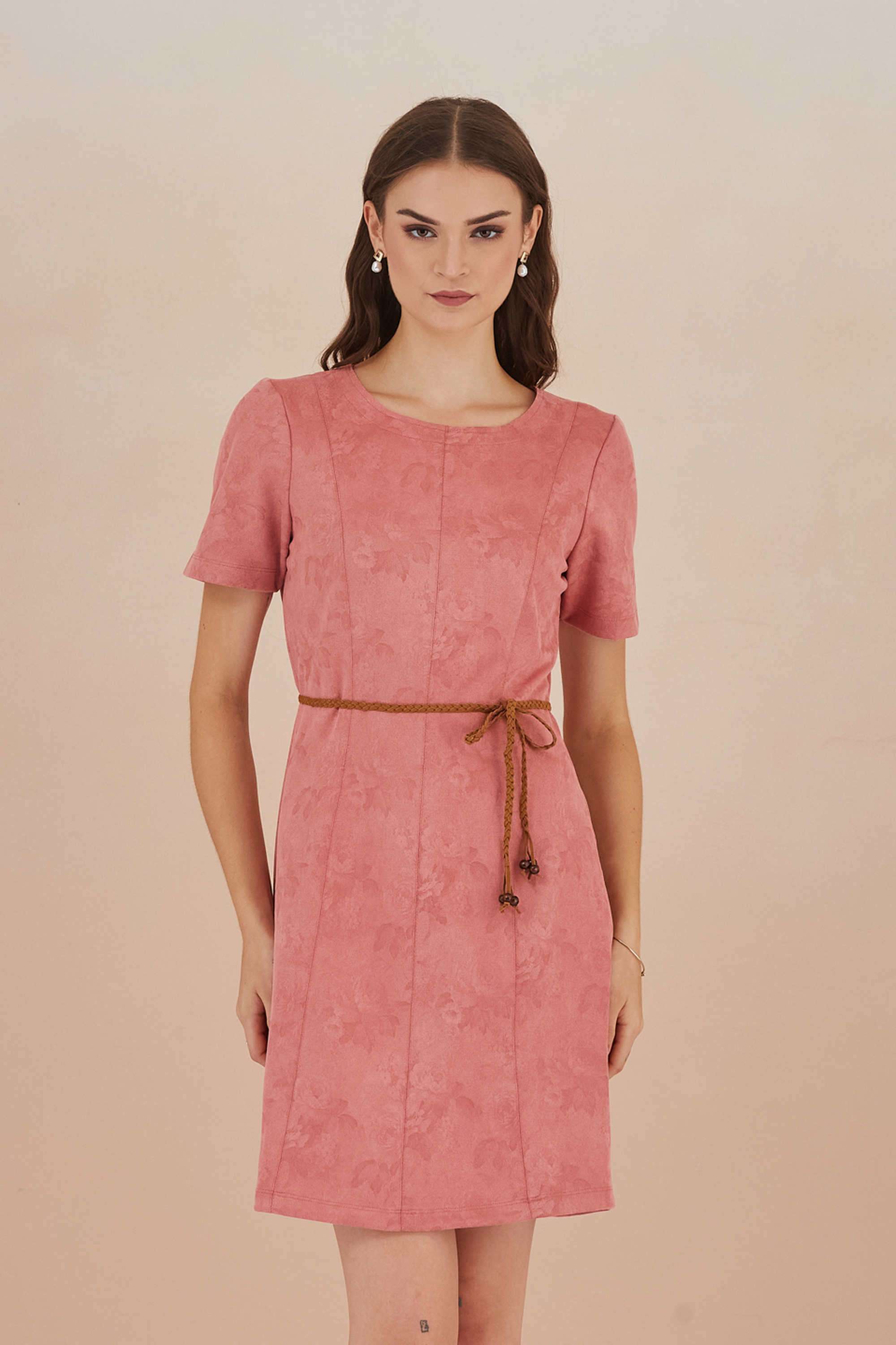 Solid-Polyester-Round-Neck-Women-s-Mini-Dress