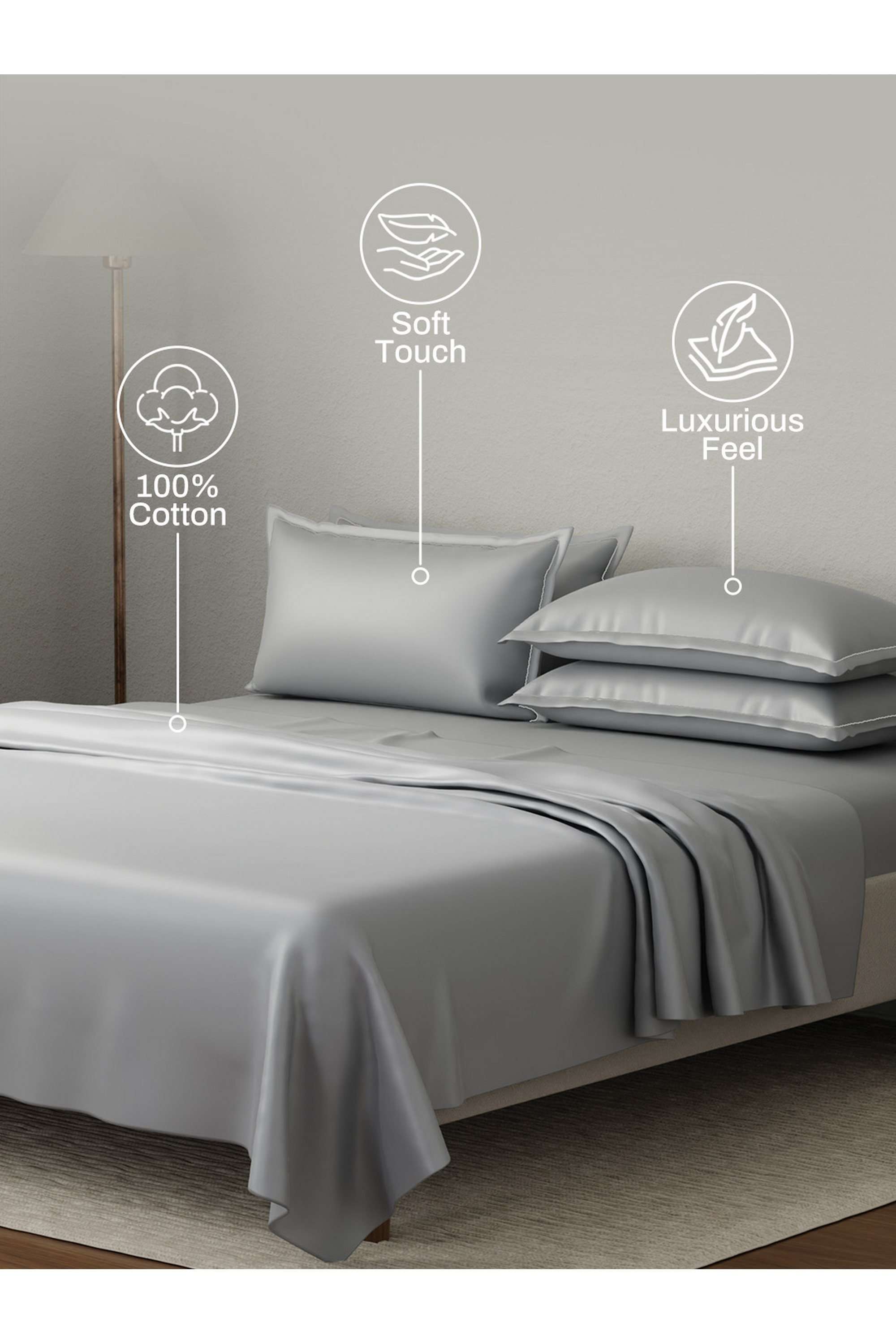 Luxe-Loom-100--Cotton-600-TC-Mouse-Grey-(Dark-Grey)-Dyed-King-Bedsheet-Set