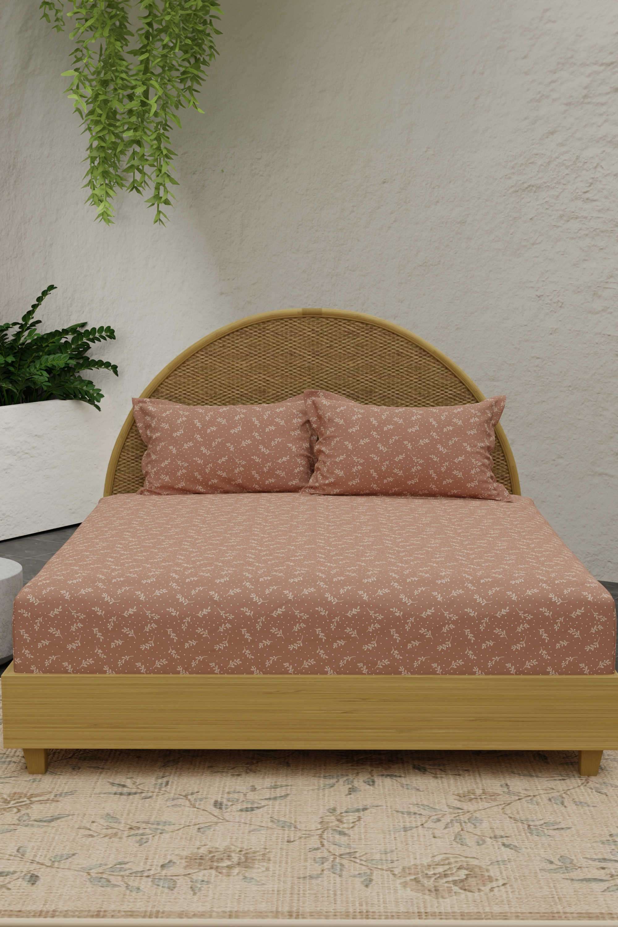 Nature-Bouquet-300-TC-Light-Brown-Printed-King-Bedsheet-with-2-Pillow-Covers-(Sandalwood-Aroma)