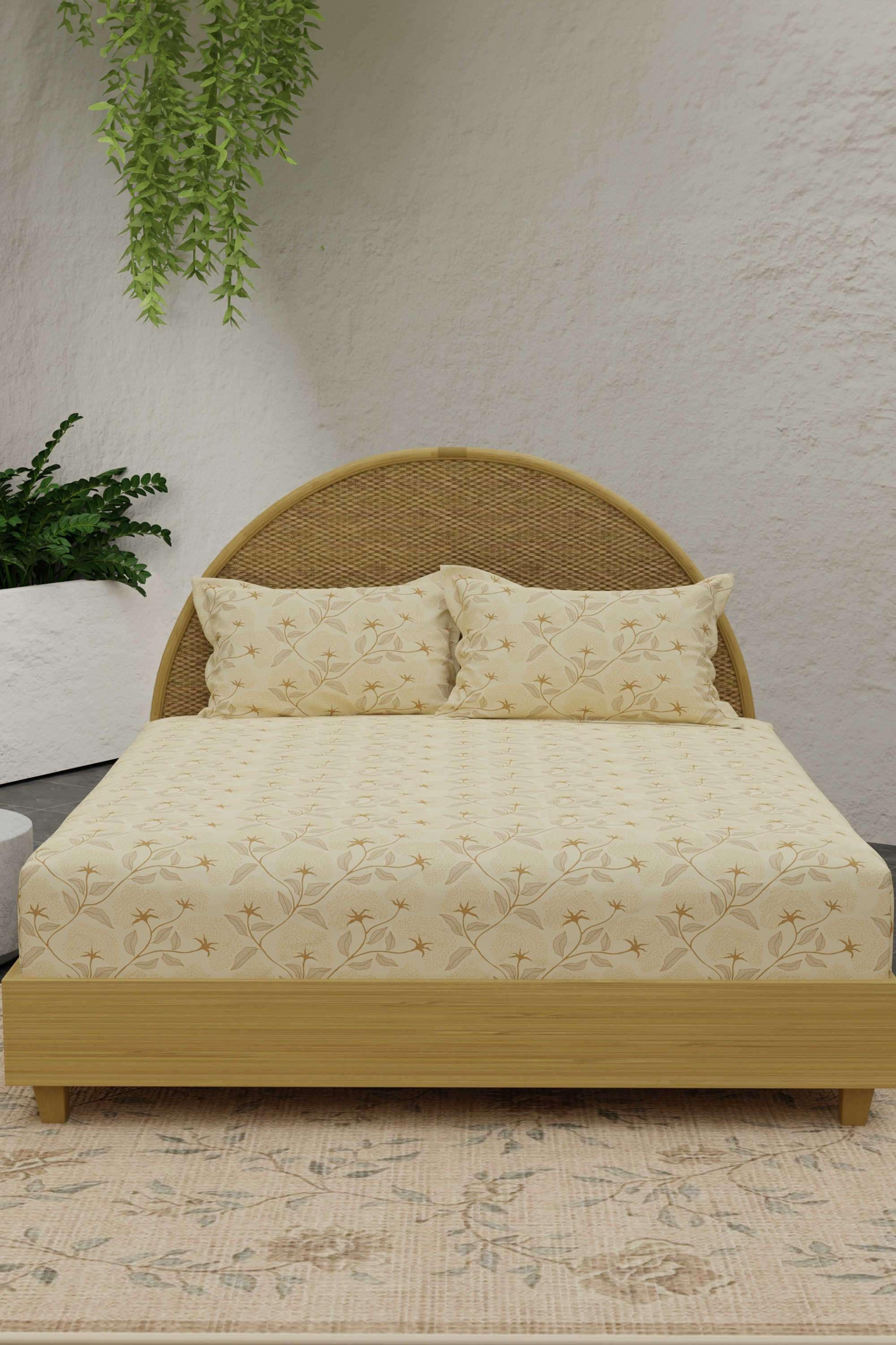 Nature-Bouquet-300-TC-Beige-Floral-King-Bedsheet-with-2-Pillow-Covers-(Sandalwood-Aroma)